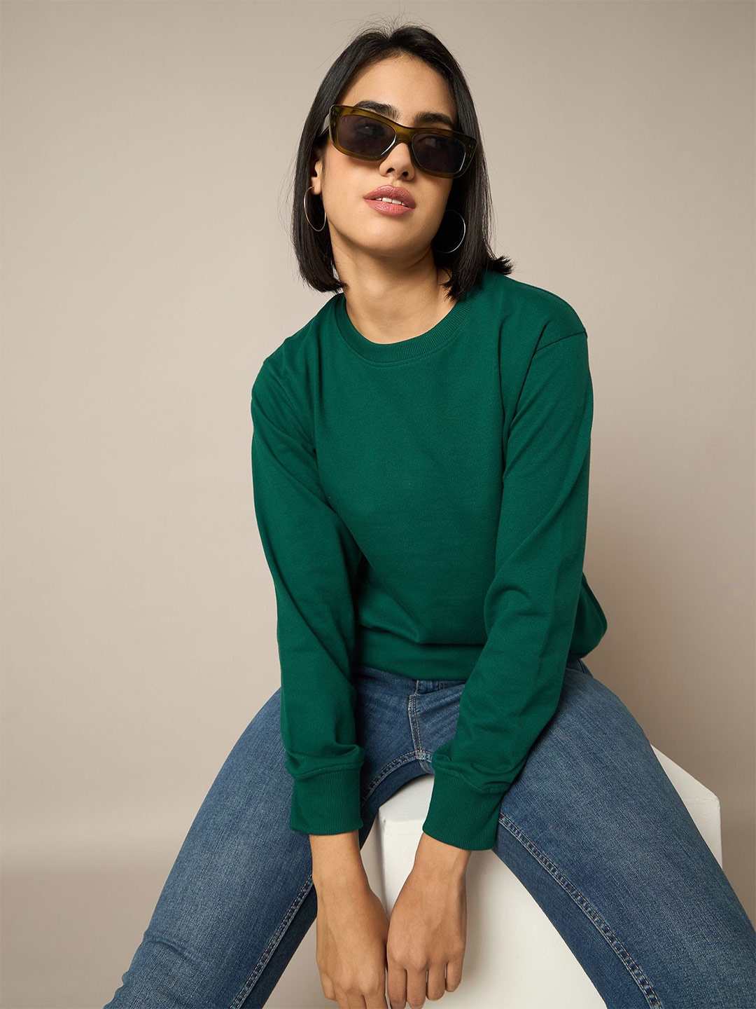 

The Roadster Lifestyle Co Women Crew Neck Pullover Sweatshirt, Green