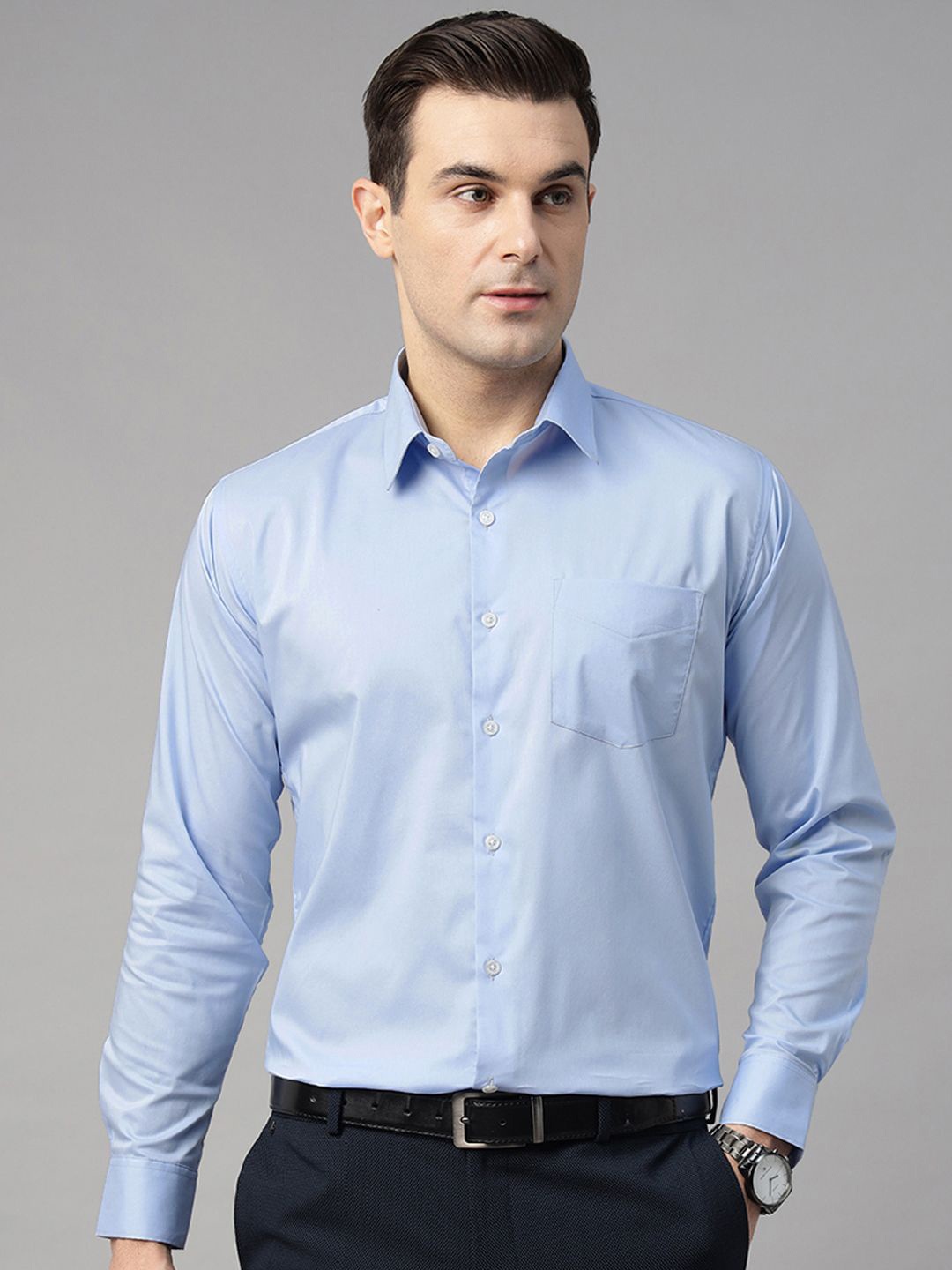 

Hancock Men Standard Slim Fit Wrinkle Resistant Stretchable Formal Shirt, Blue