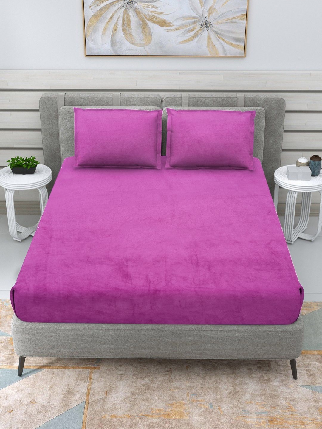 

RRC Purple Woolen 300 TC Double Queen Bedsheet with 2 Pillow Covers-2.28 M X 2.54 M