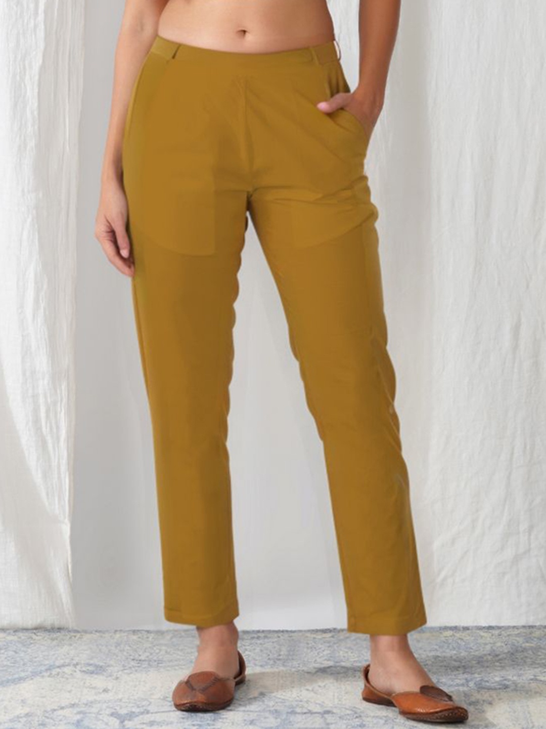 

zuri Women Mid-Rise Relaxed Straight Leg Trousers, Mustard