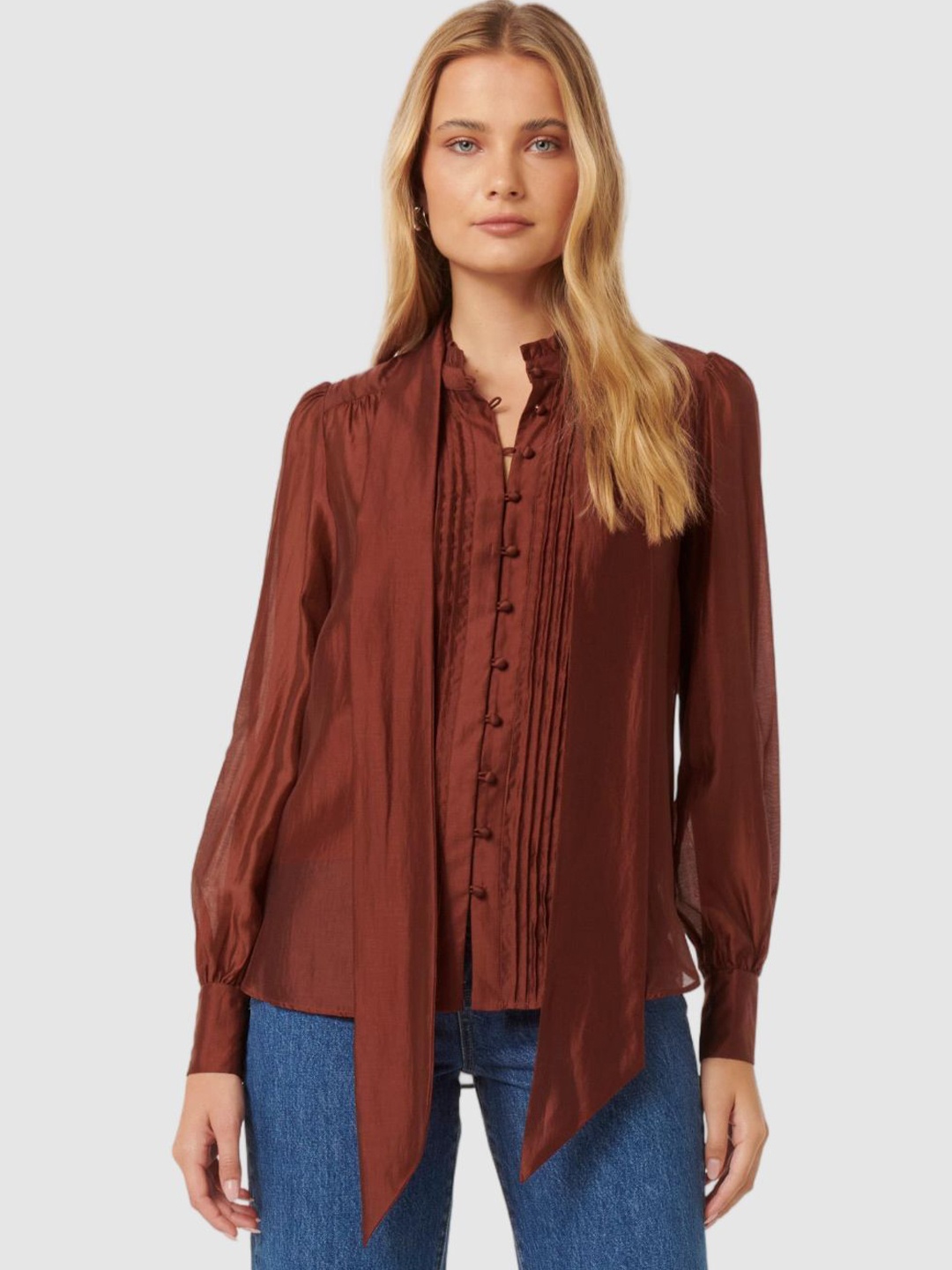 

Forever New Bishop Sleeves Sheer Top, Red