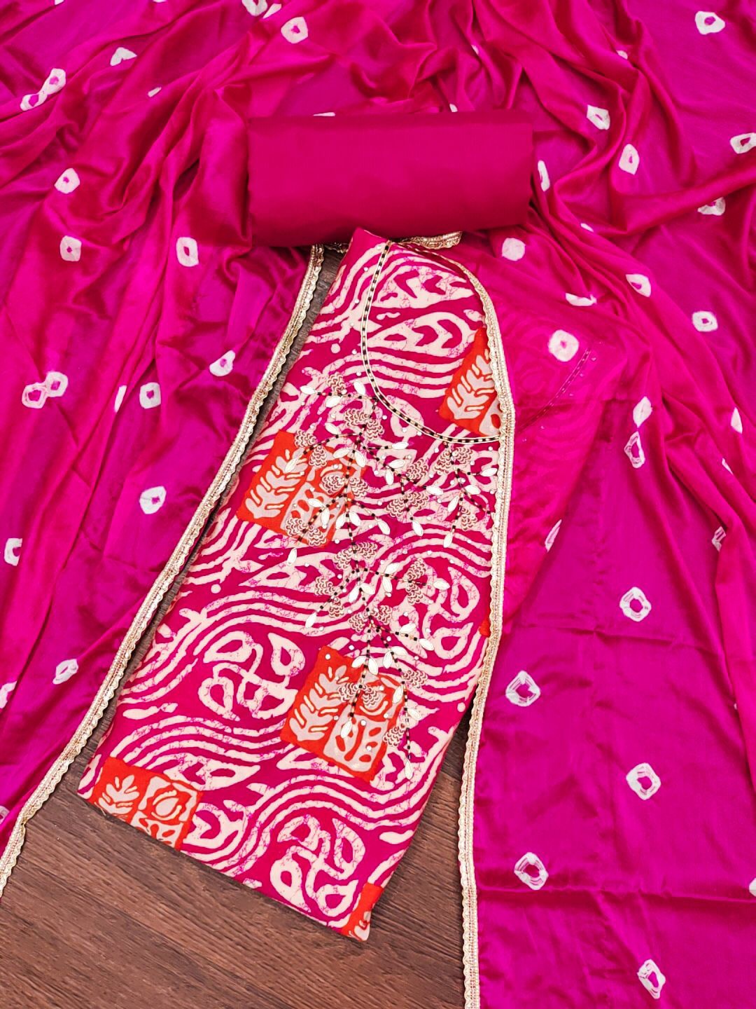 

KIMISHA Embellished Unstitched Dress Material, Magenta