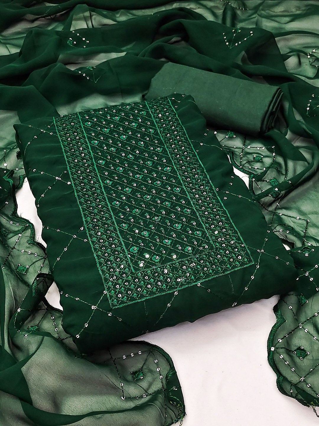 

mimi design Silk Georgette Unstitched Dress Material, Green