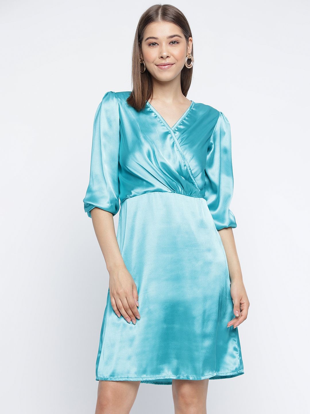 

DressBerry Women A-Line Cuffed Sleeves Dress, Sea green