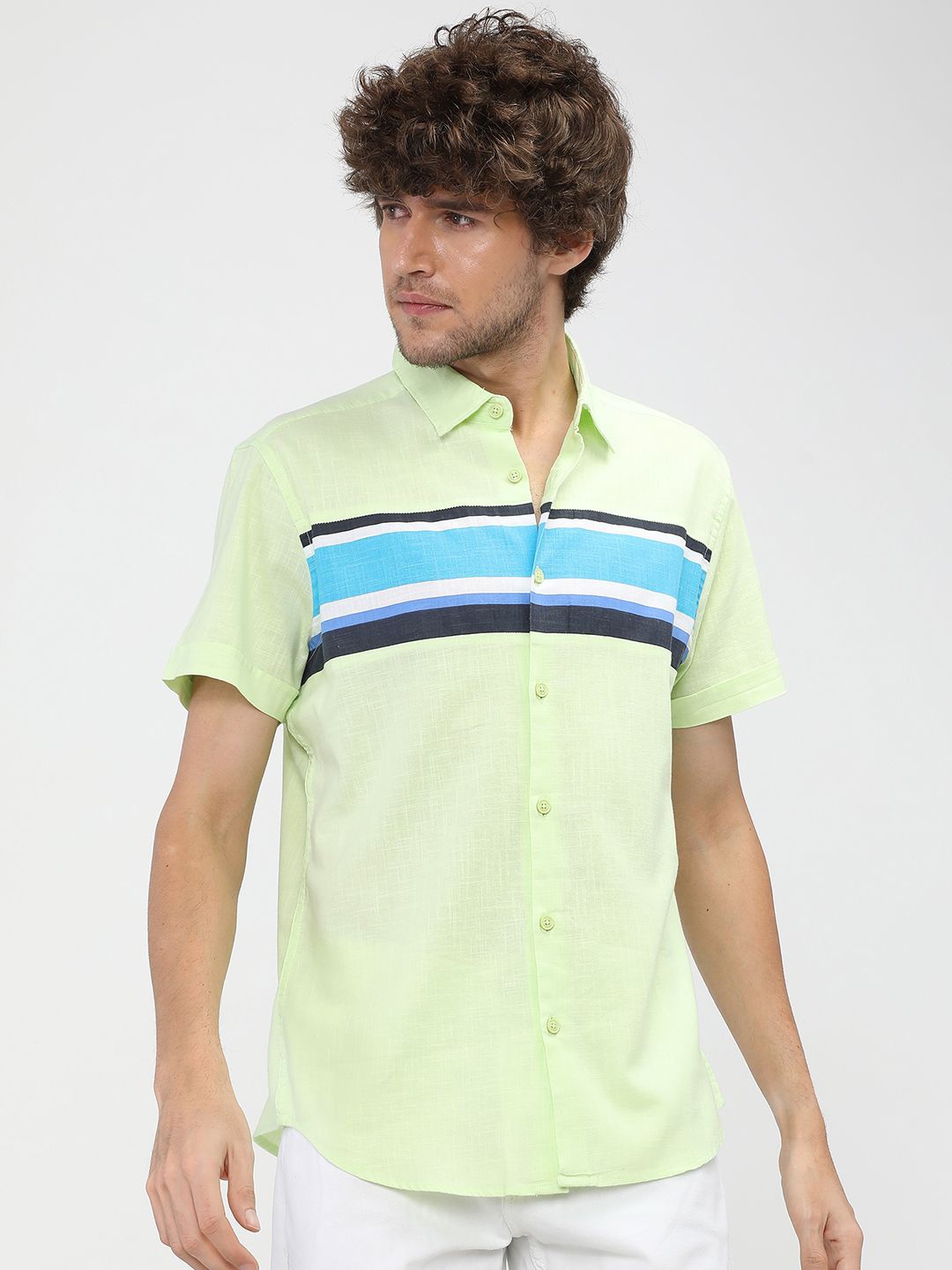 

KETCH Men Colourblocked Casual Slim Fit Shirt, Lime green