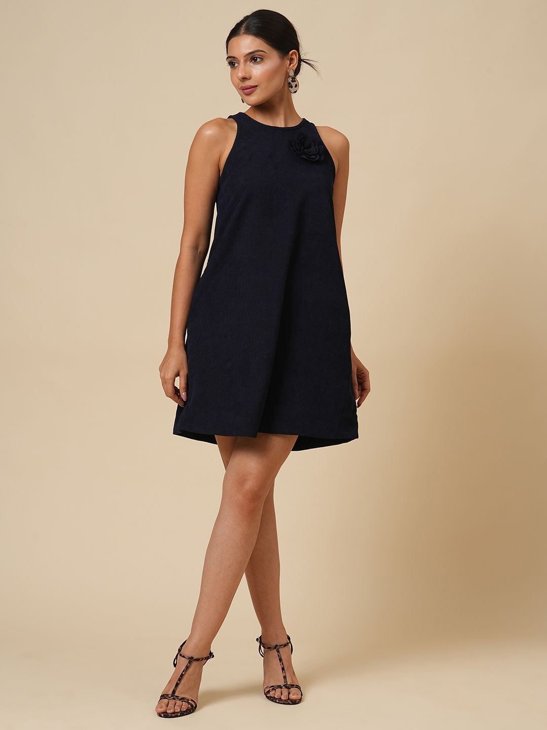 

Chemistry Women Round Neck Solid A-Line Dress, Navy blue