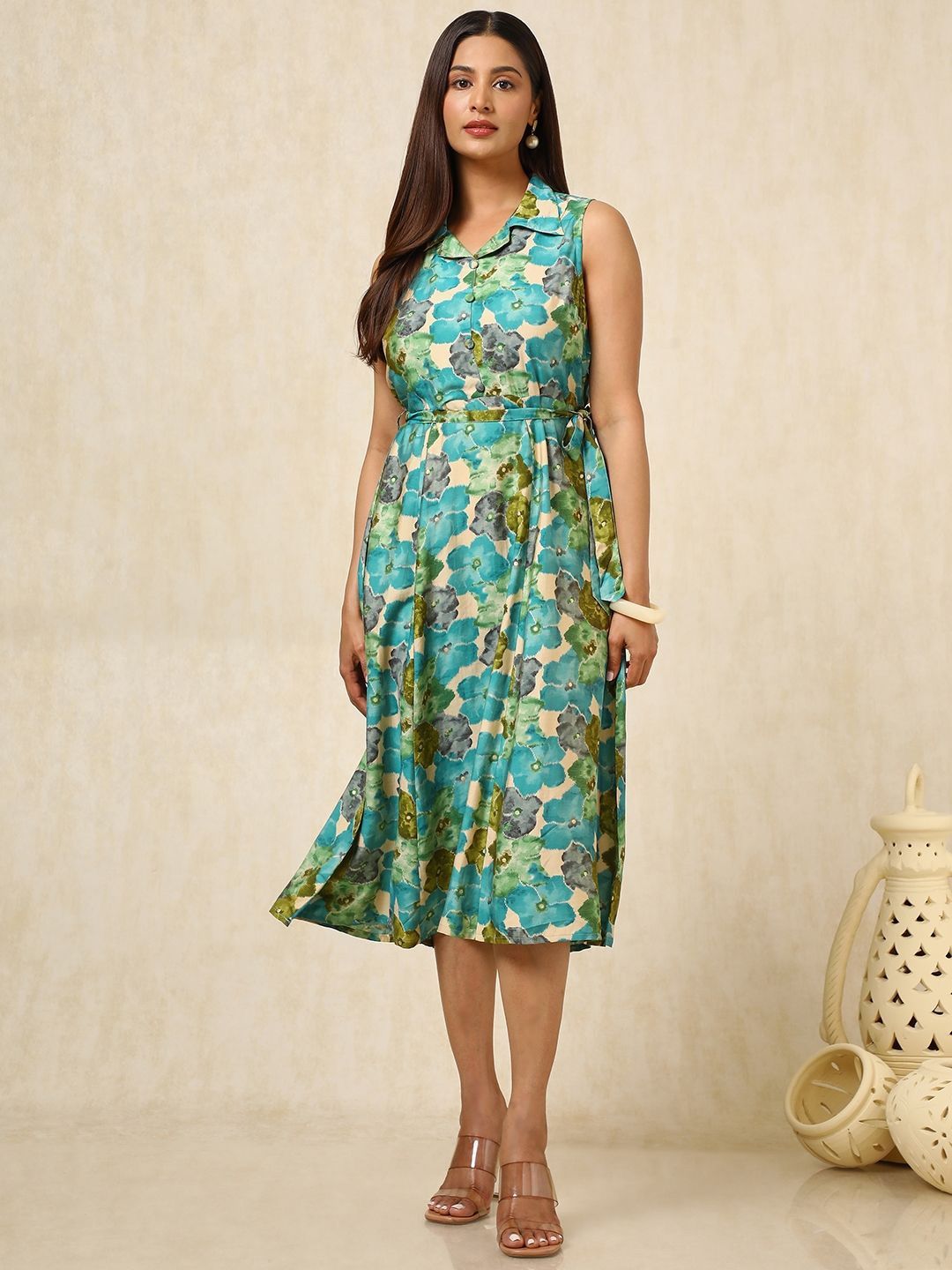 

Soch Floral Print A-Line Midi Dress, Turquoise blue