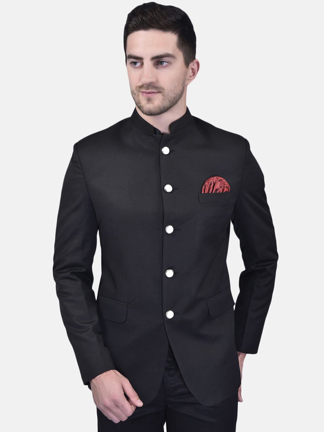 

BOWLIFESTYLE Mandarin Collar Single Breasted Formal Blazer, Black