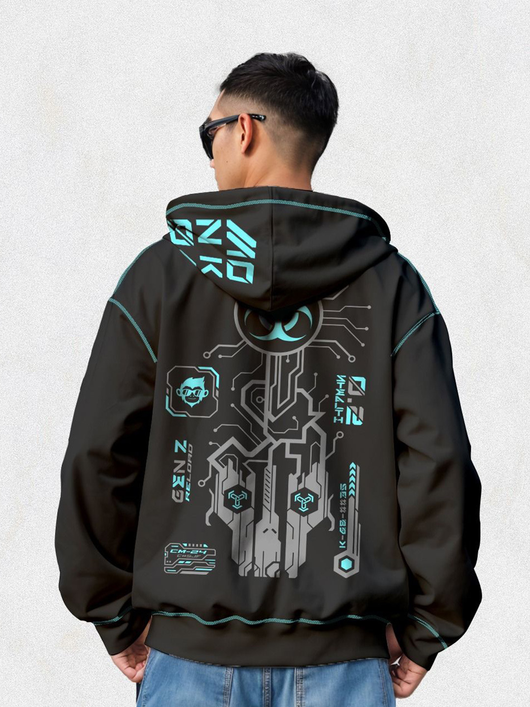 

Crazymonk Printed Anime Gen Z Punk Oversized Fit Hooded Sweatshirt, Black
