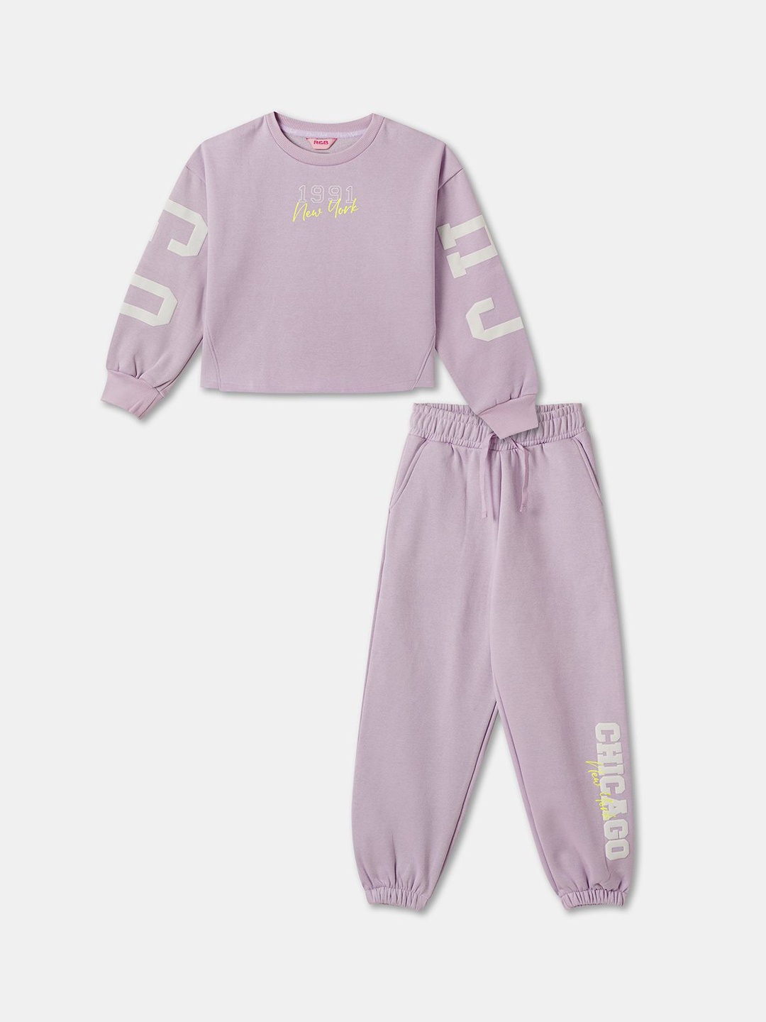 

R&B Girls Round Neck Printed Sweatshirt and Joggers, Purple