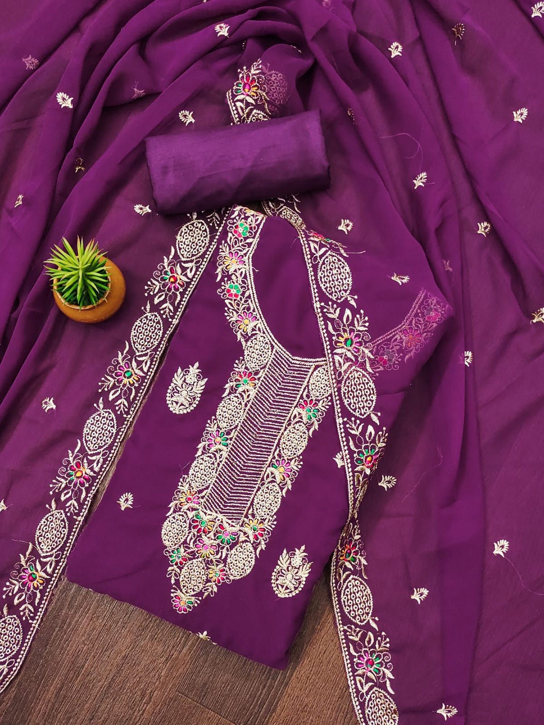 

ZEEPKART Silk Georgette Unstitched Dress Material, Purple
