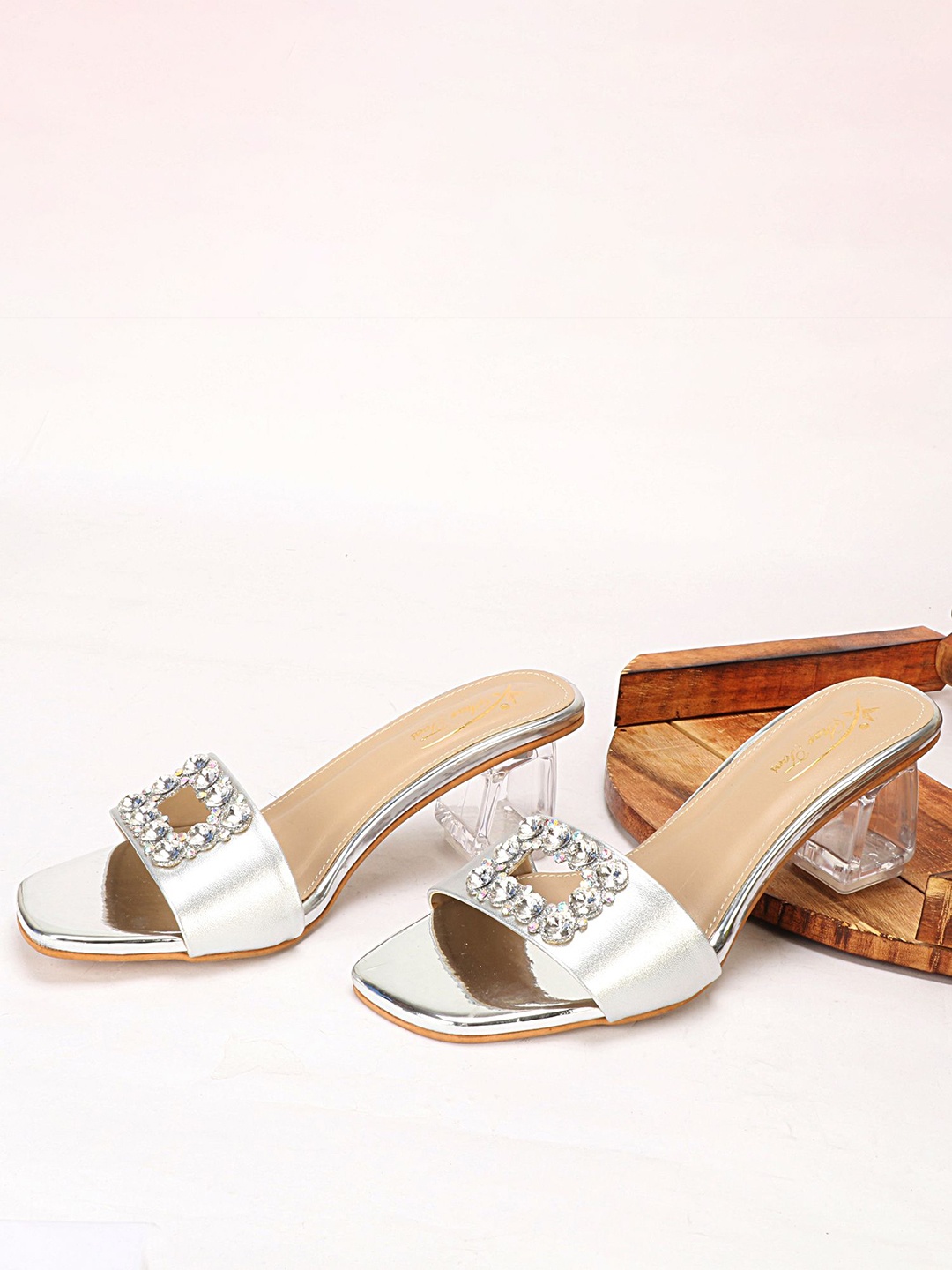 

STARTOES Embellished Party Block Sandals, Silver