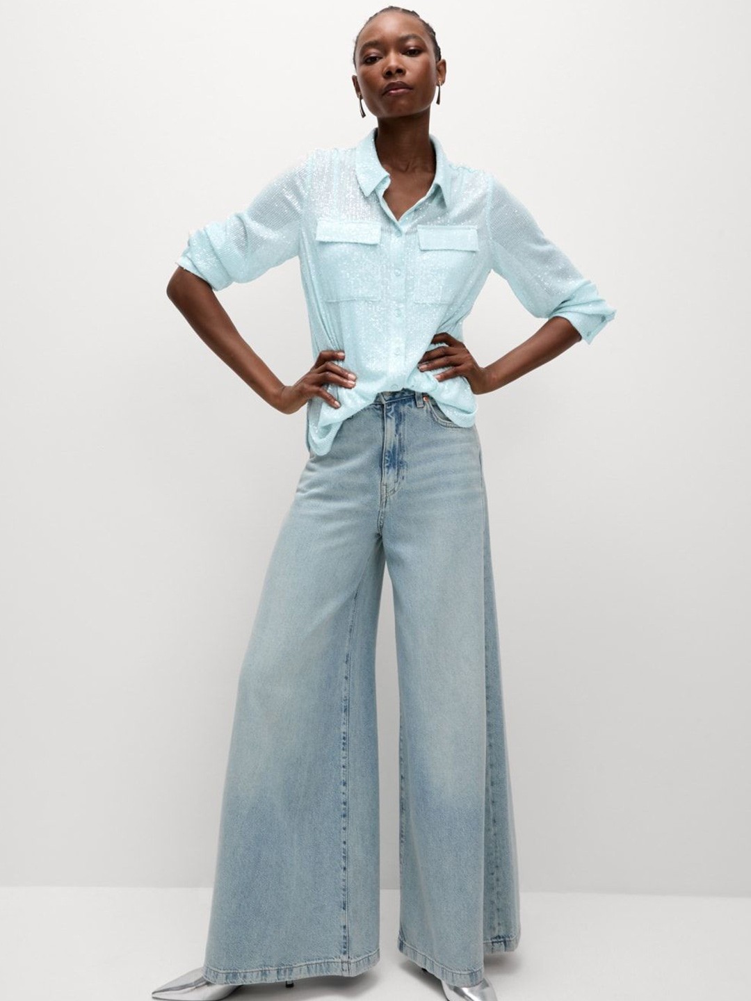 

Marks & Spencer Women Spread Collar Solid Casual Shirt, Blue