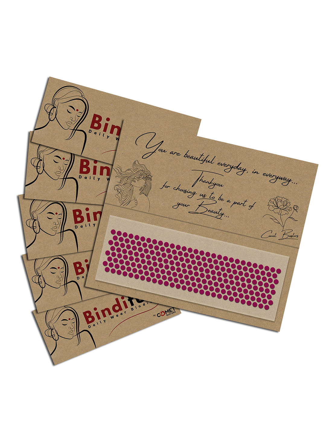 

Comet Busters Set Of 5 Handcrafted Traditional Designer Bindis, Pink