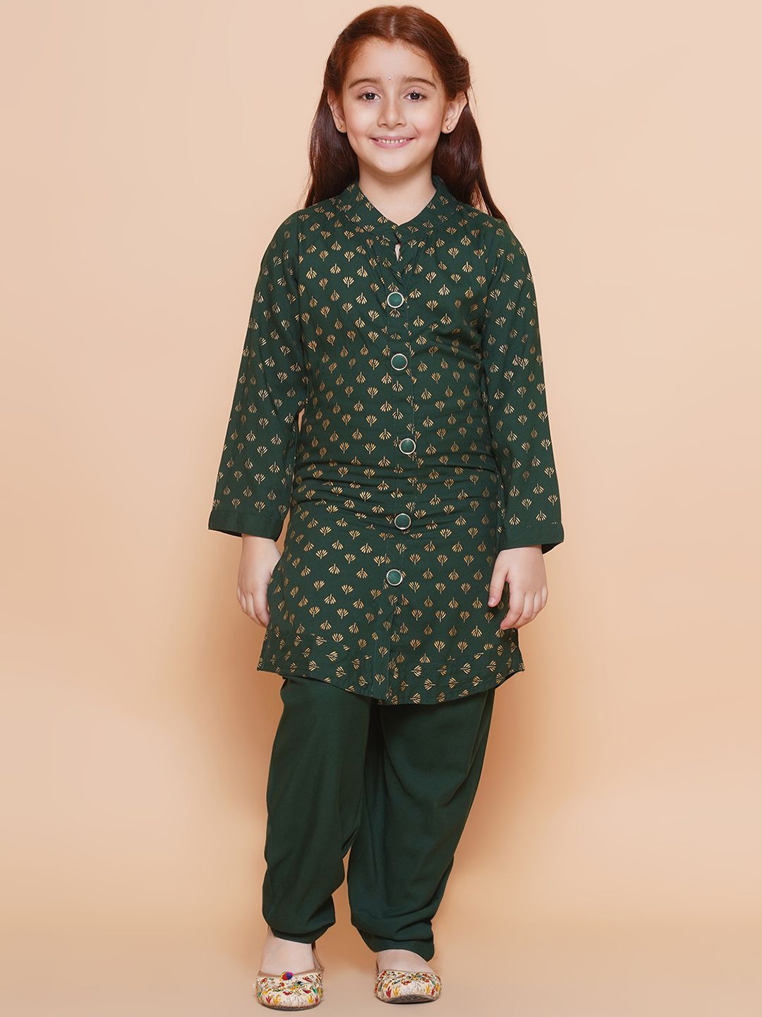 

Arshia Fashions Girls Floral Printed Regular Kurti with Dhoti Pants, Green