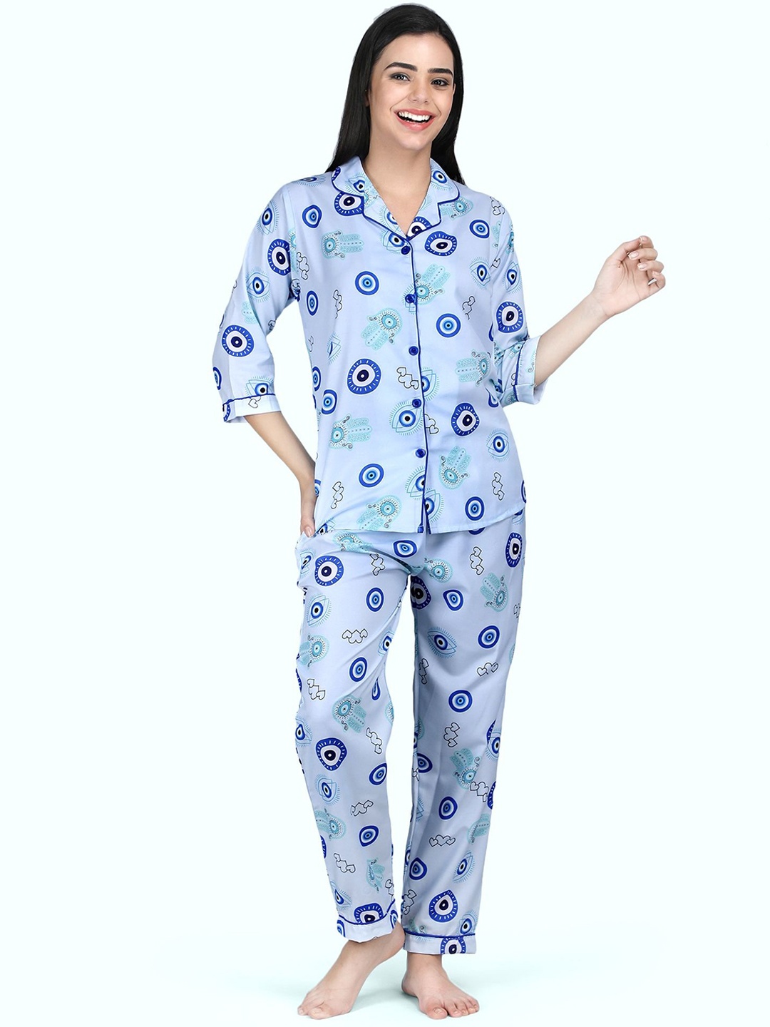 

ALL ABOUT HER Women Printed Night suit, Blue