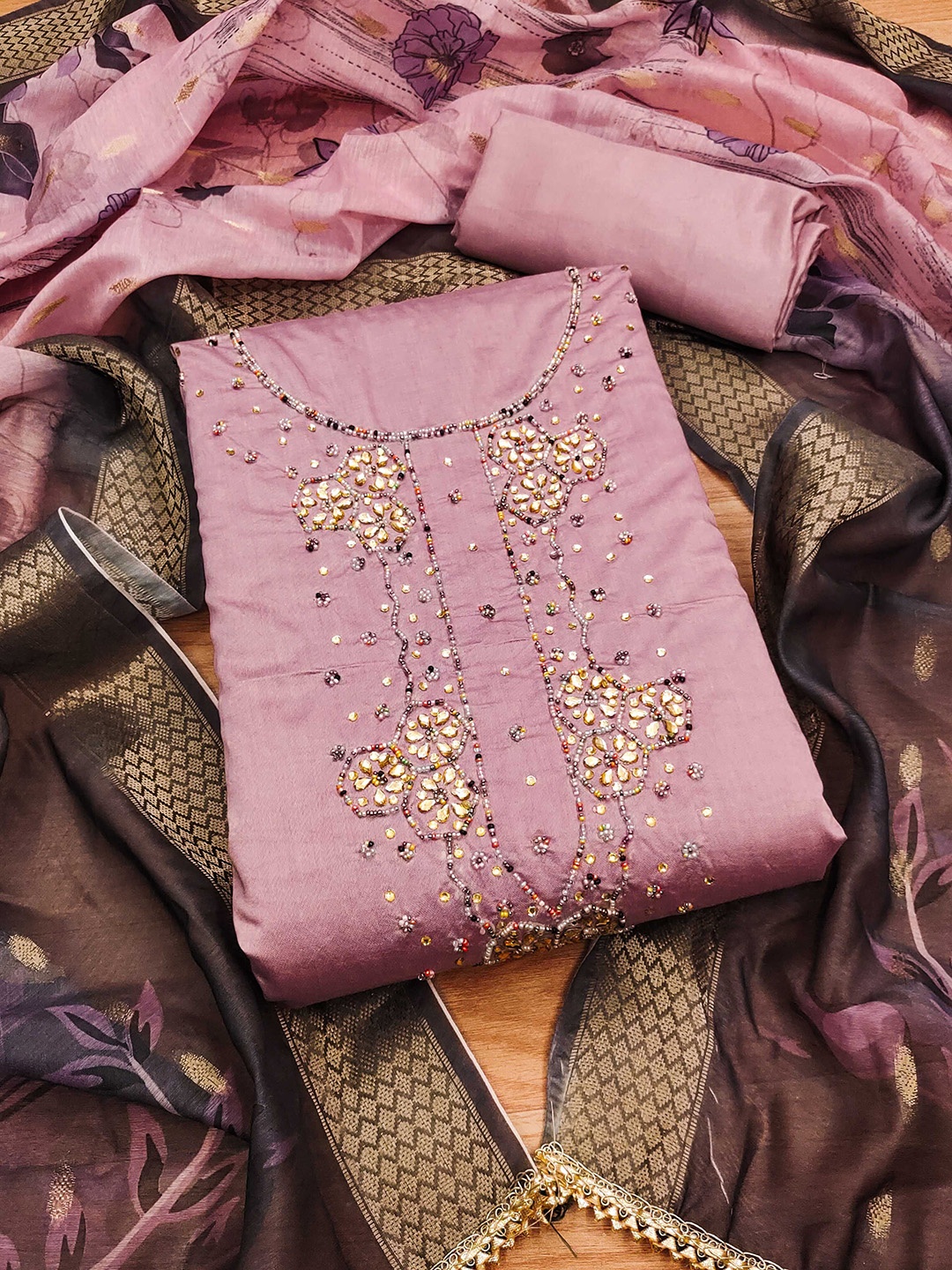 

KALINI Embellished Unstitched Dress Material, Lavender