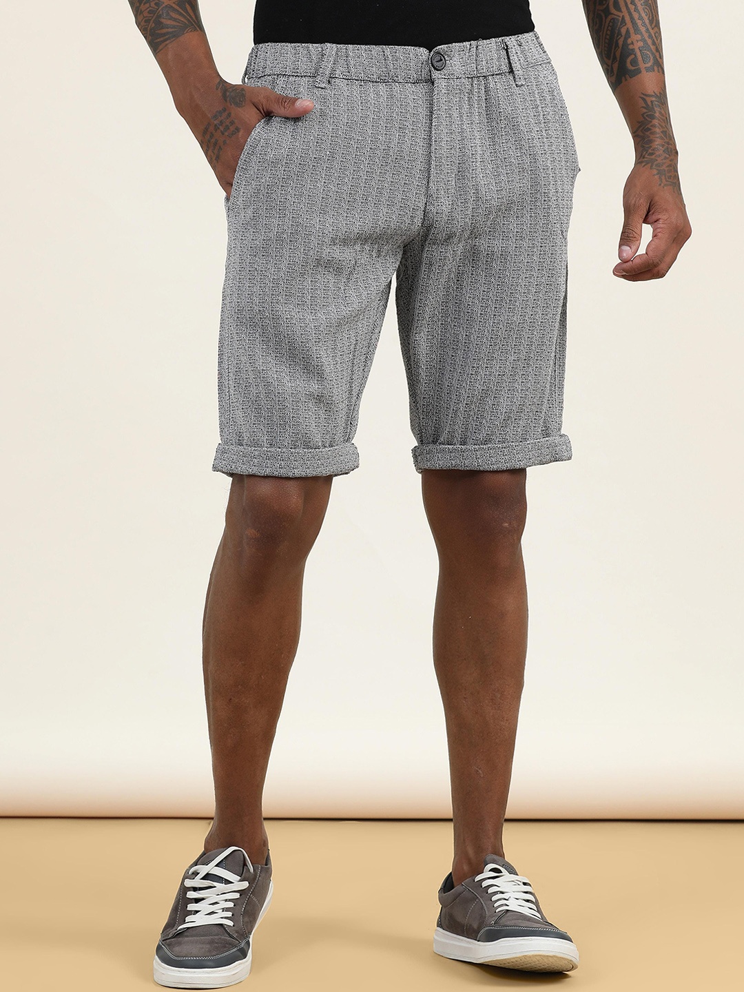 

beevee Men Regular Fit Mid-Rise Technology Shorts, Grey