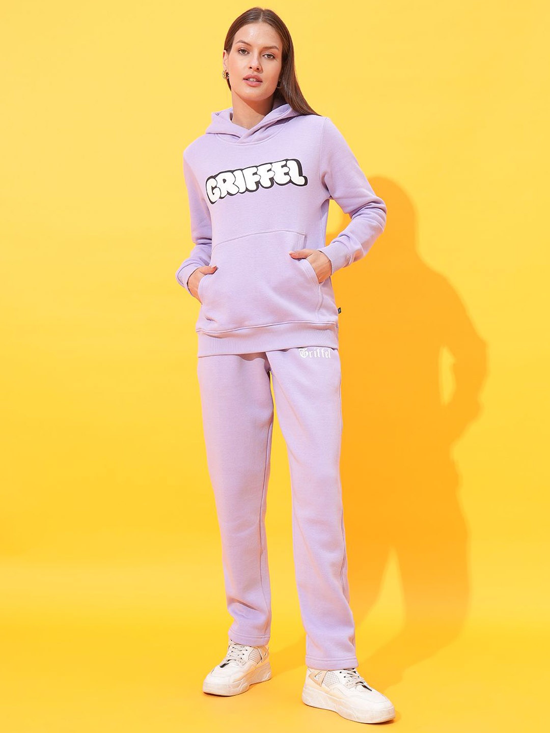 

GRIFFEL Women Printed Hooded Co-Ords, Mauve