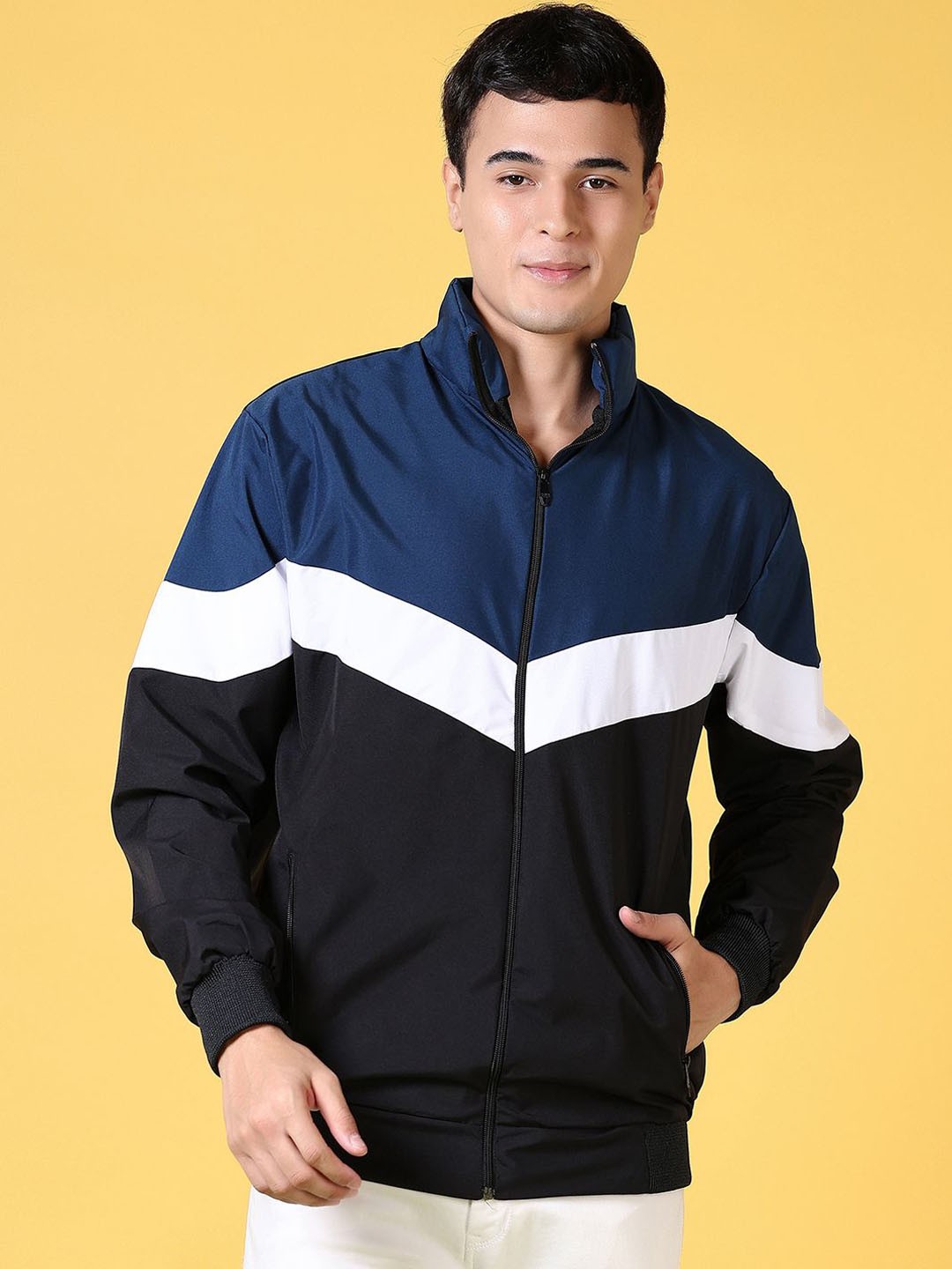 

V-Mart Men Colourblocked Bomber Jacket, Black