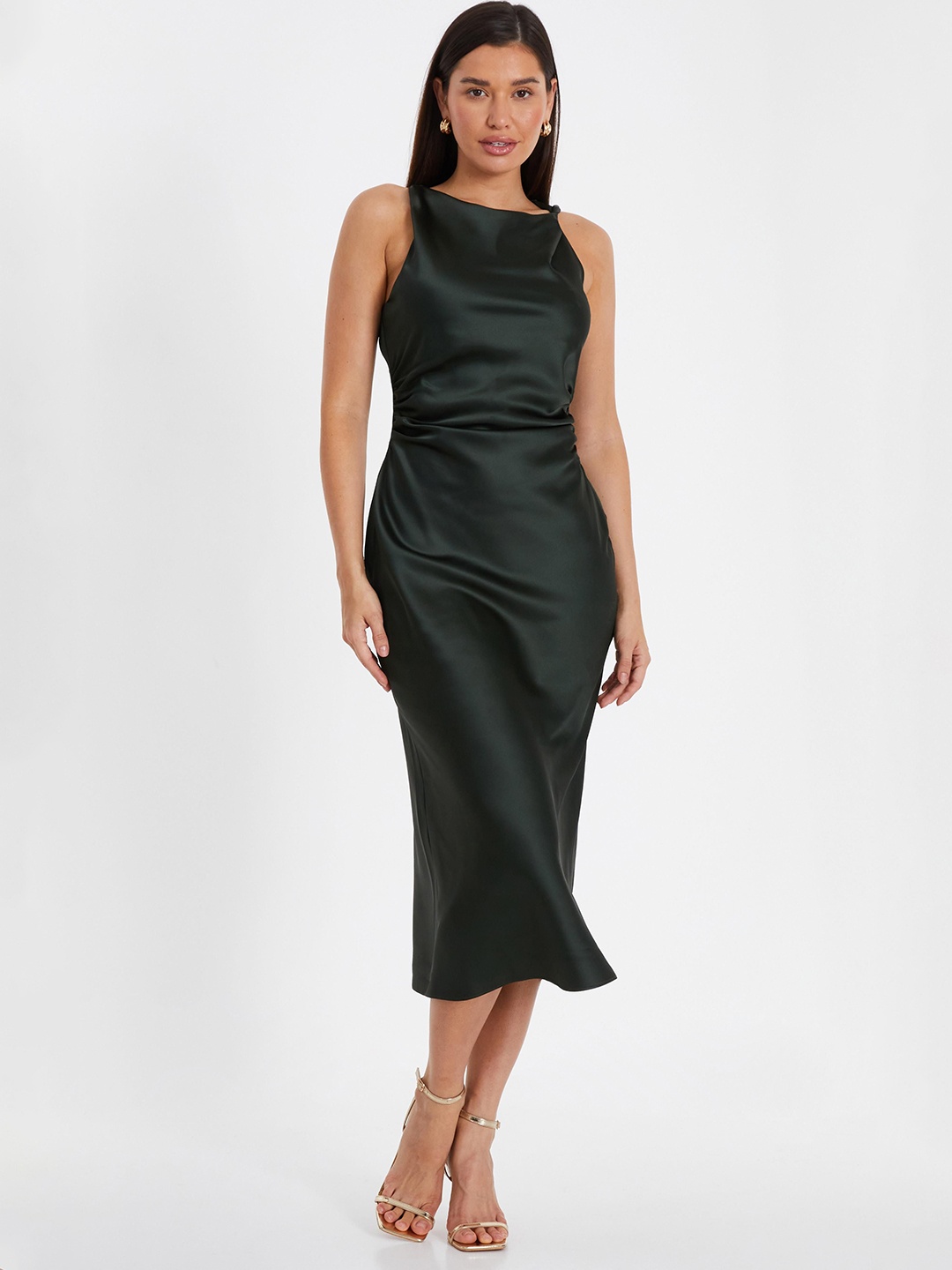 

QUIZ Satin Bodycon Midi Dress, Olive