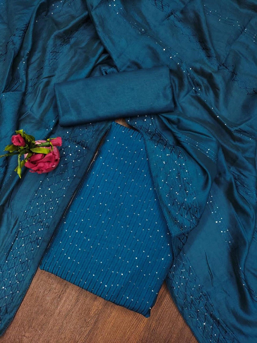 

ZEEPKART Unstitched Dress Material, Turquoise blue