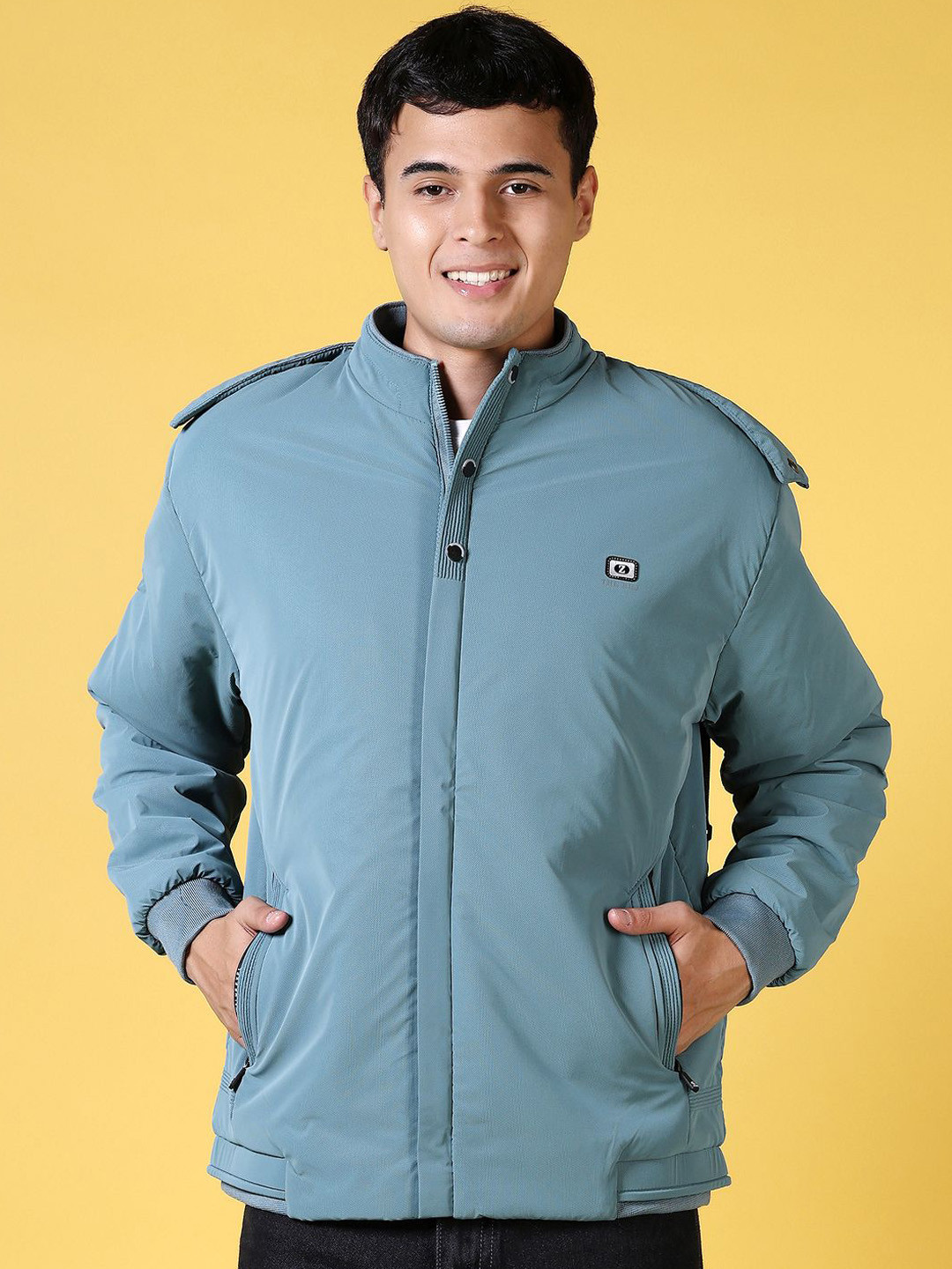 

V-Mart Men Bomber with Patchwork Jacket, Blue