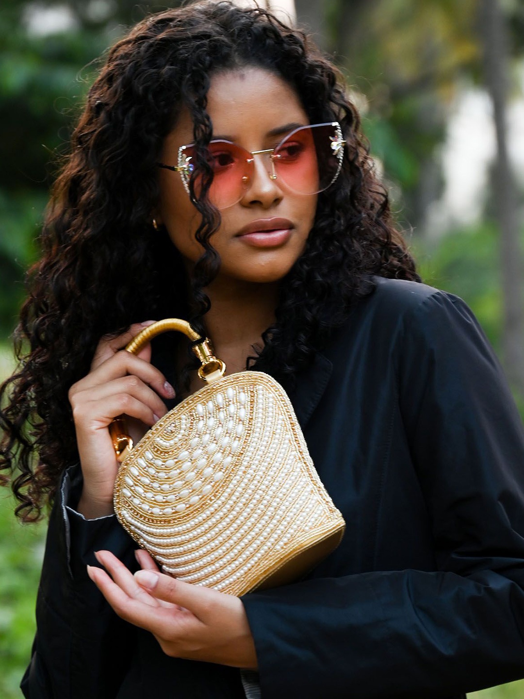 

ODETTE Embellished Potli Clutch, Gold