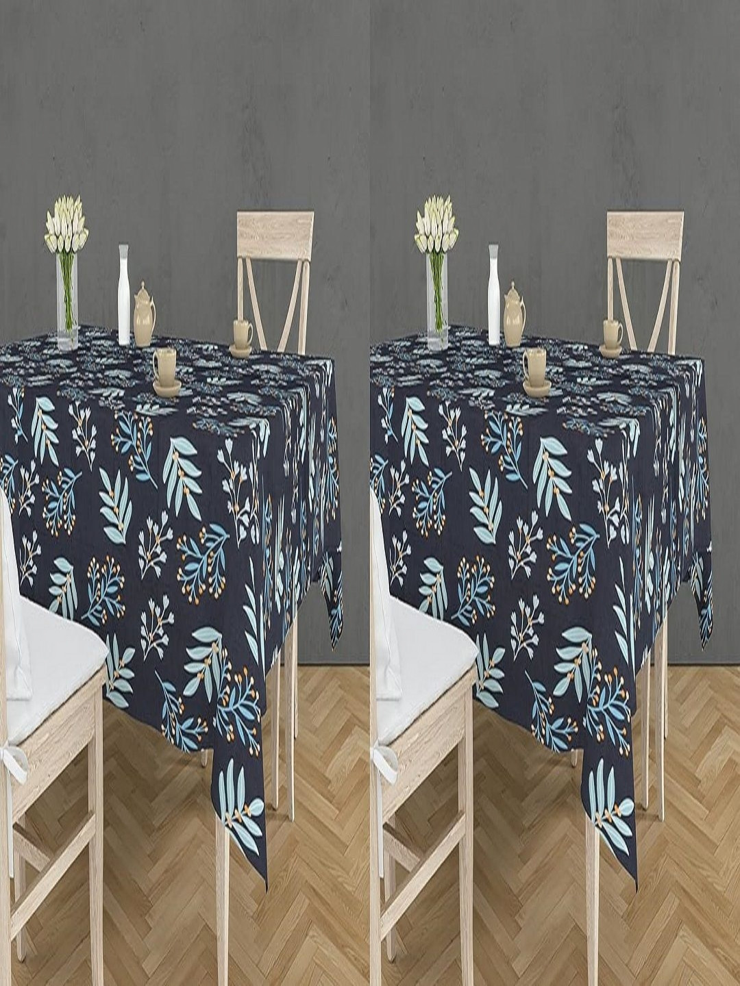 

Aura Navy Blue Set of 2 Floral Anti-Slip 4-Seater Table Cover