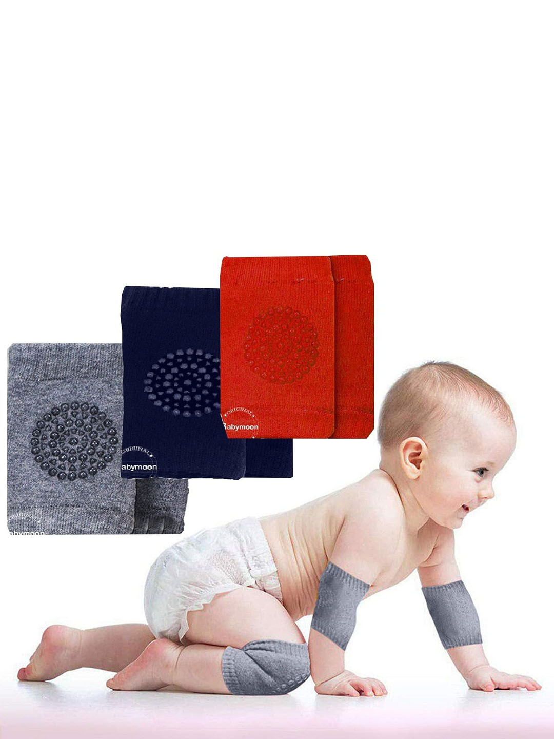 

Babymoon Infant Kids Set Of 3 Padded Knee & Elbow Crawling Pads, Red