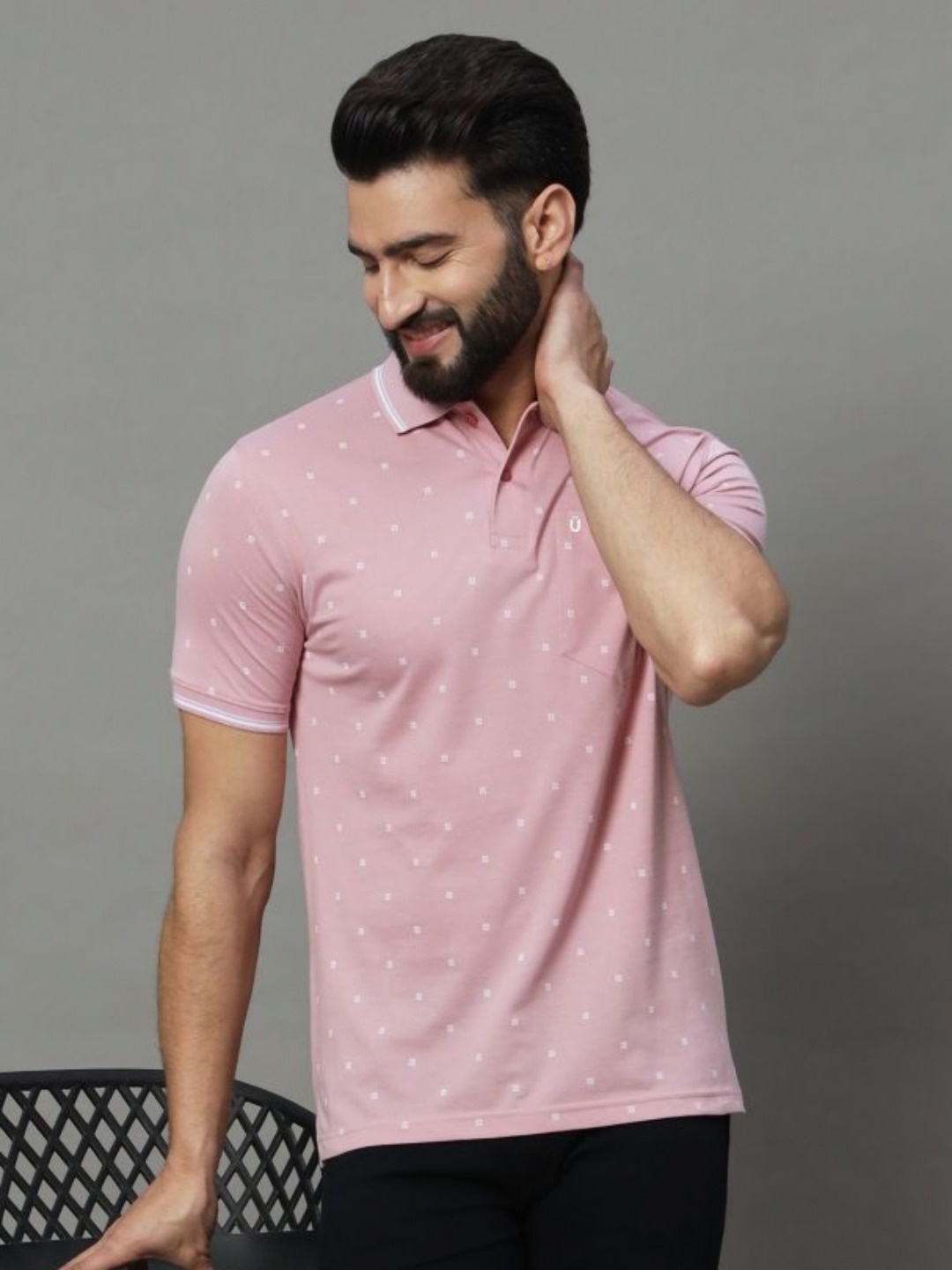 

UNIBERRY Men Printed Polo Collar T-shirt, Peach