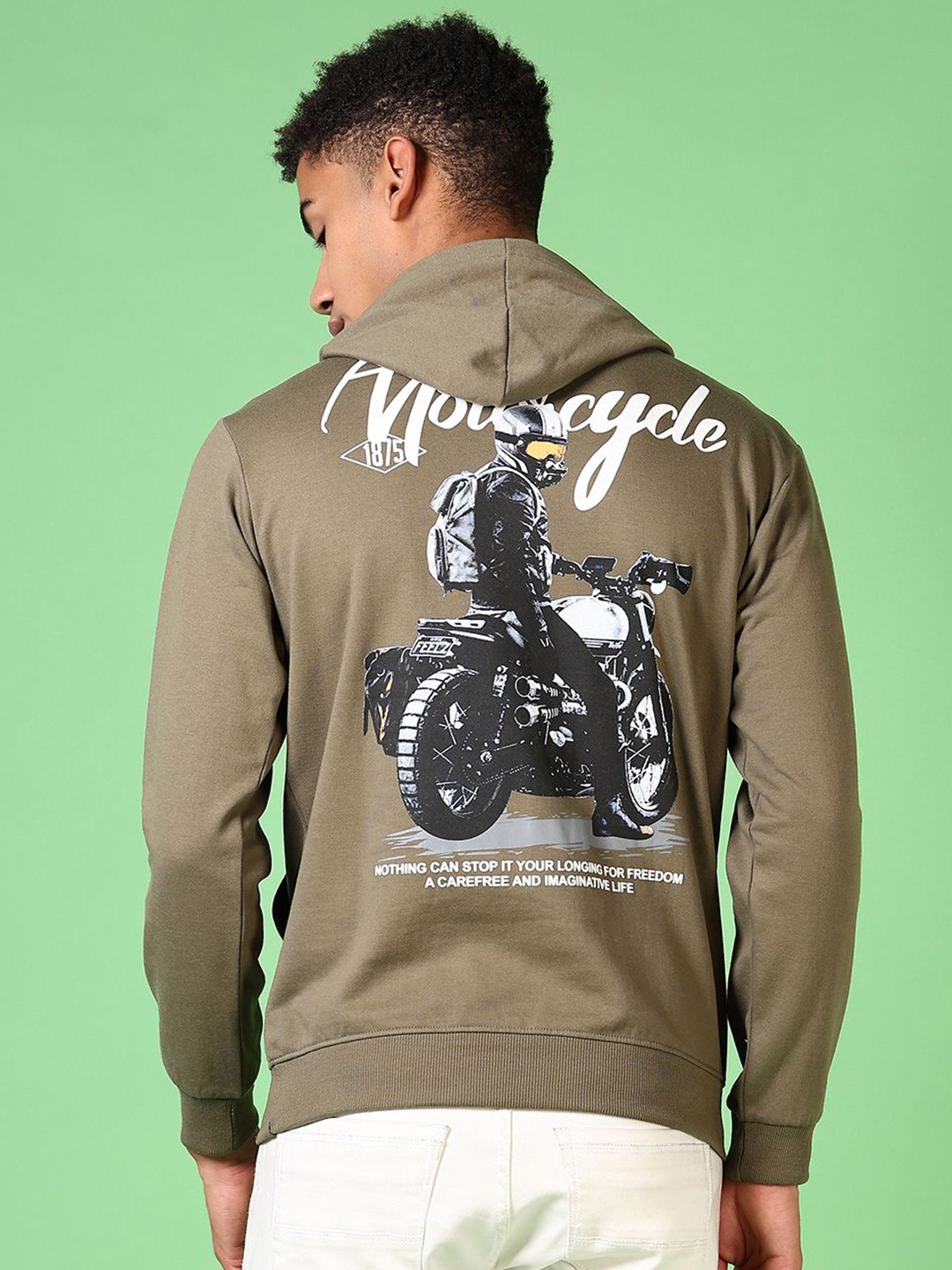 

V-Mart Men Printed Hooded Sweatshirt, Green
