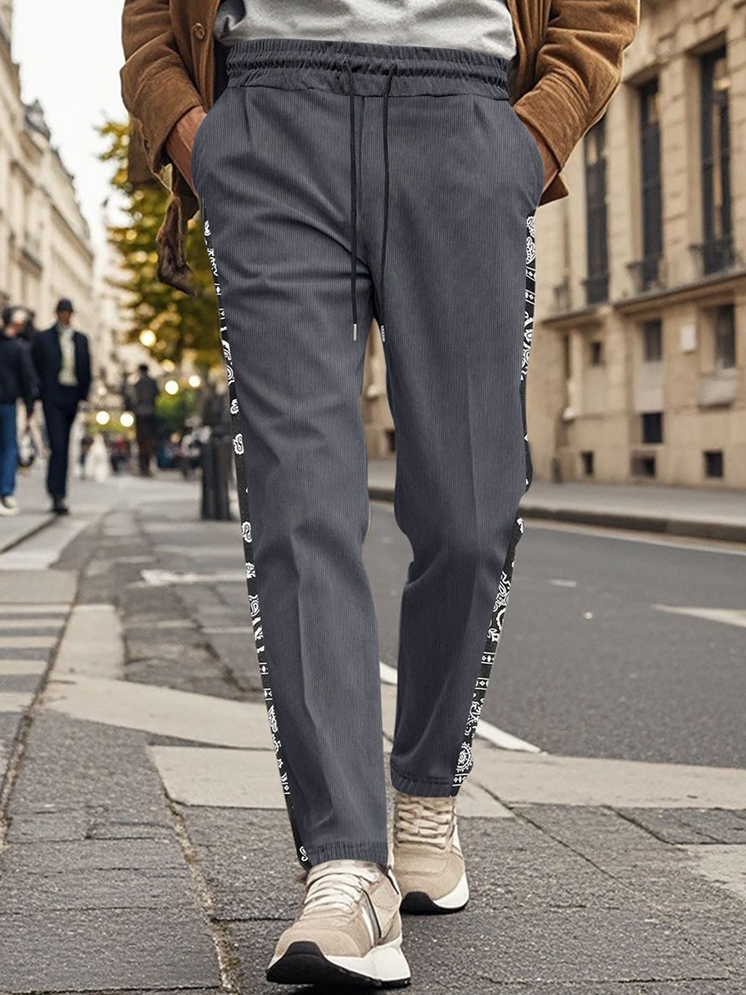 

StyleCast x Revolte Men Ethnic Motifs Printed Easy Wash Trousers, Grey