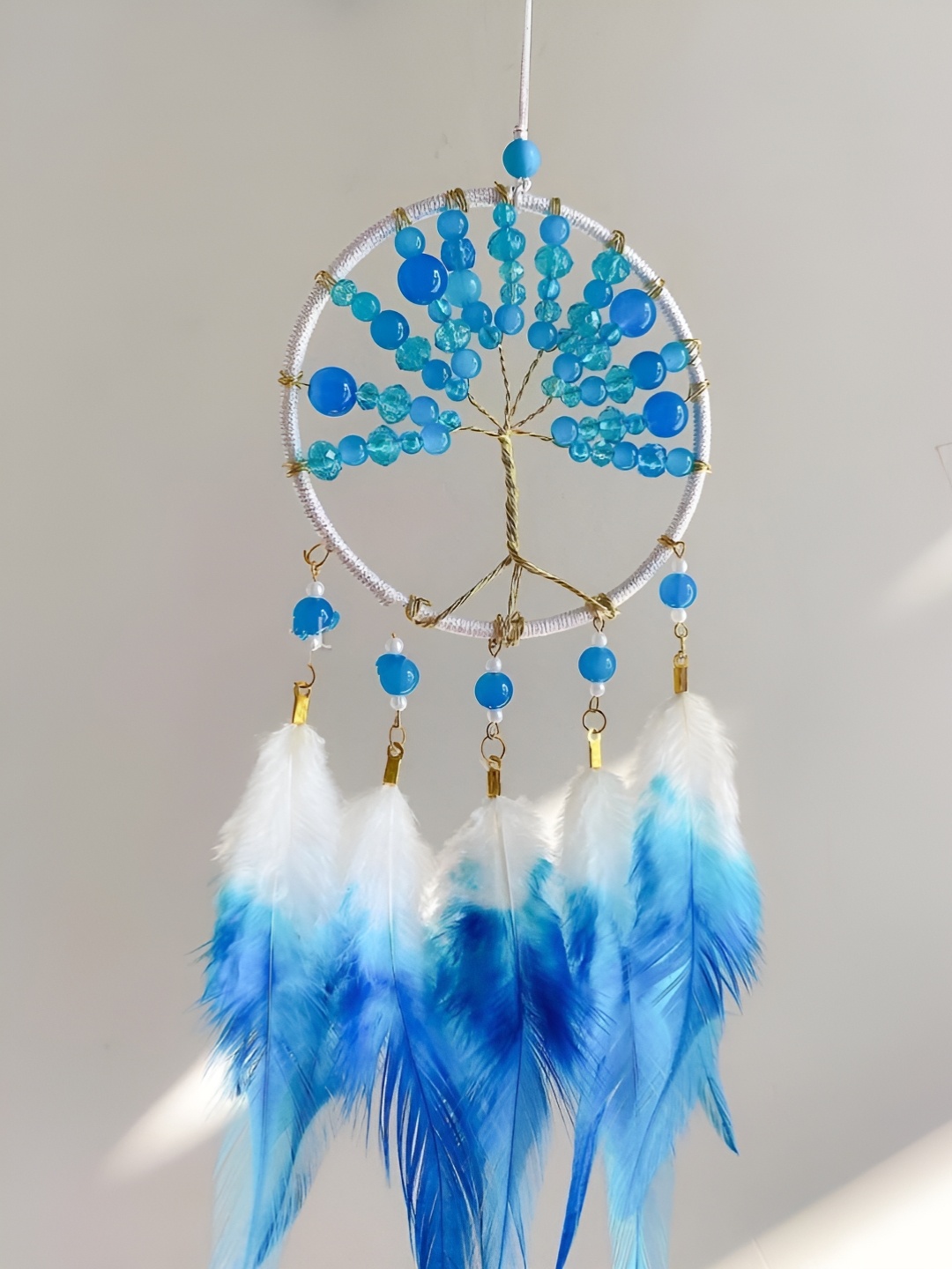 

UVID ART AND CRAFT SUPPLIES Blue & White Feathers Hanging Dream Catcher