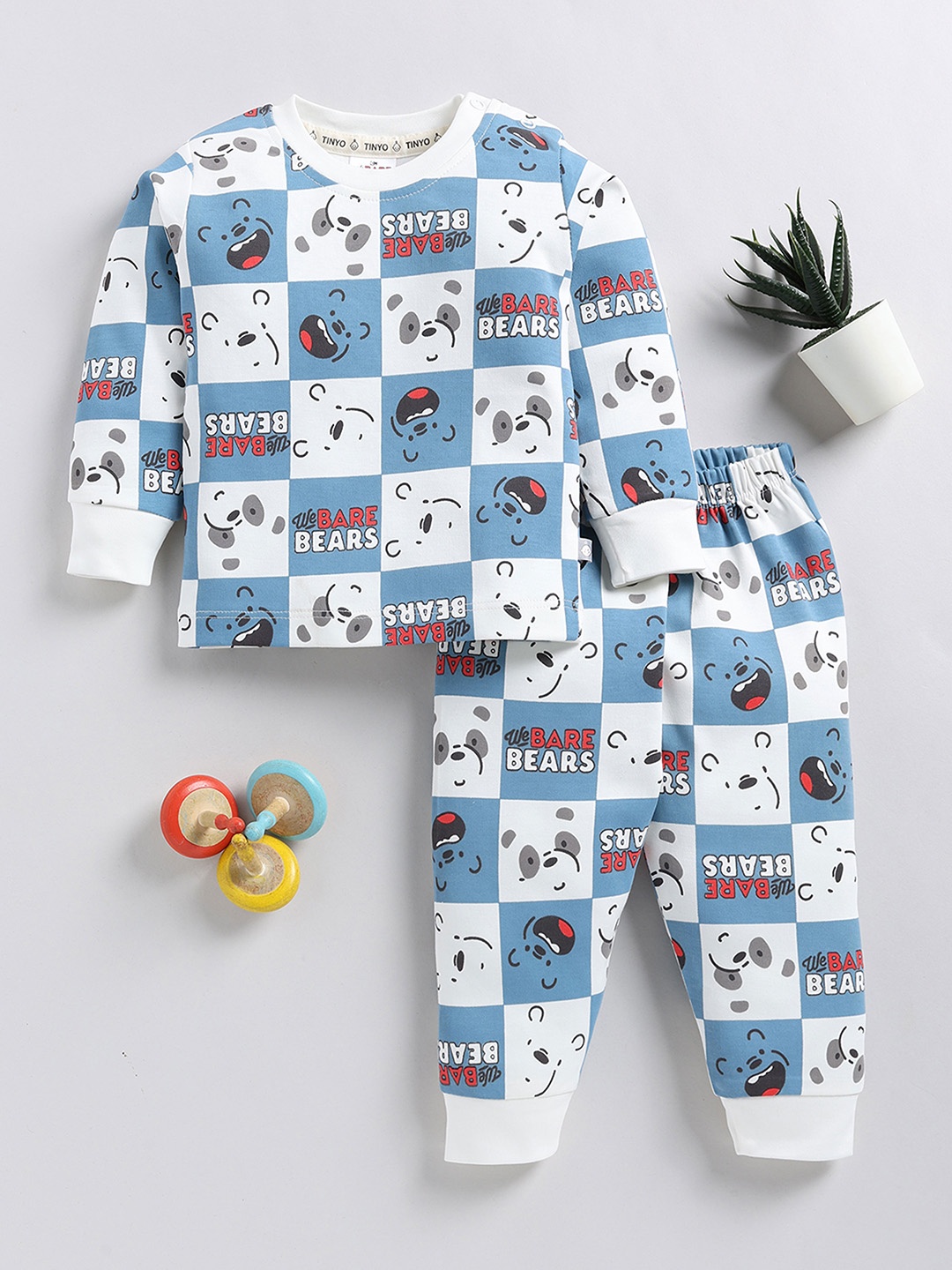 

YK X Tinyo Infants Boys Printed Pure Cotton T-shirt and Jogger, Blue