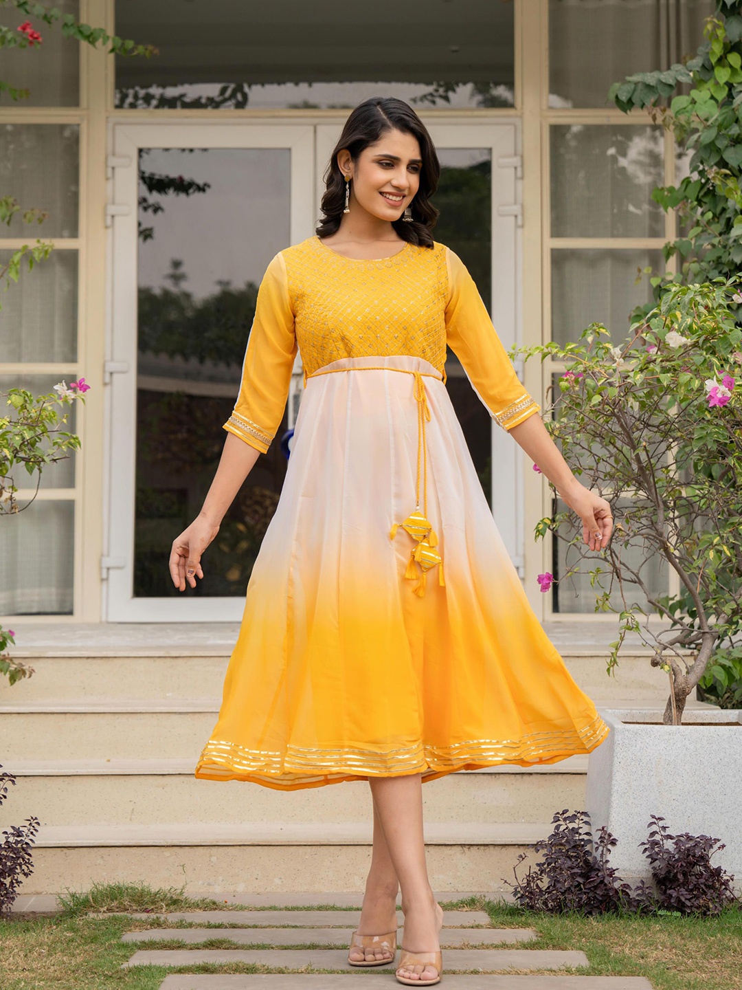 

Juniper Tie and Dye Print A-Line Midi Dress, Yellow