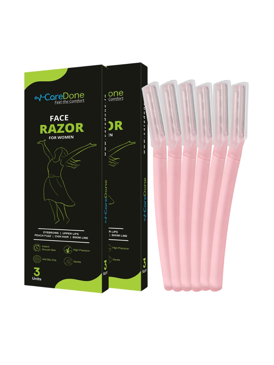 

CareDone Set Of 2 Painless Eyebrow & Facial Hair Remover Razors - 3 Pcs each, Pink