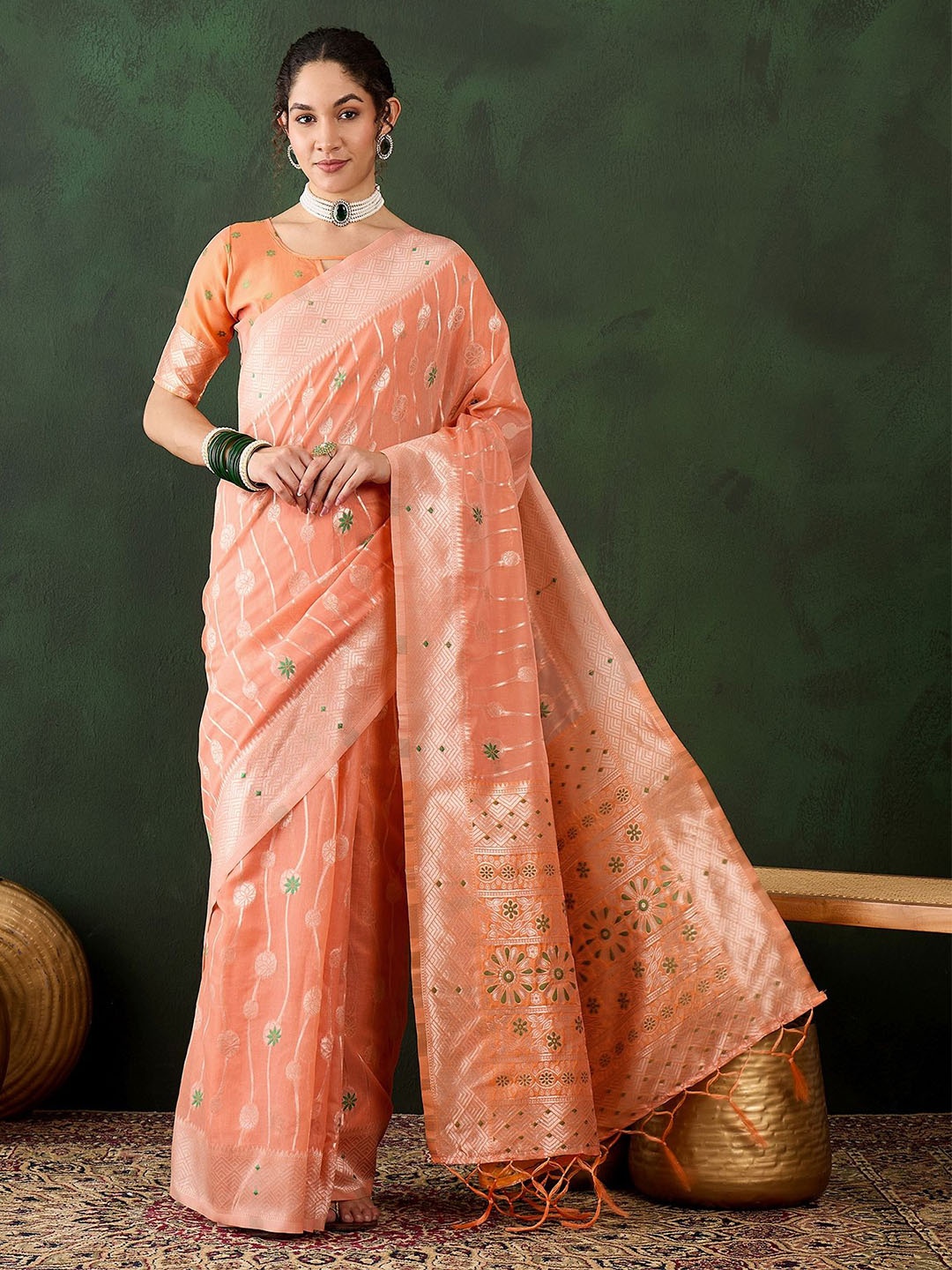 

Suha Woven Design Zari Saree, Orange