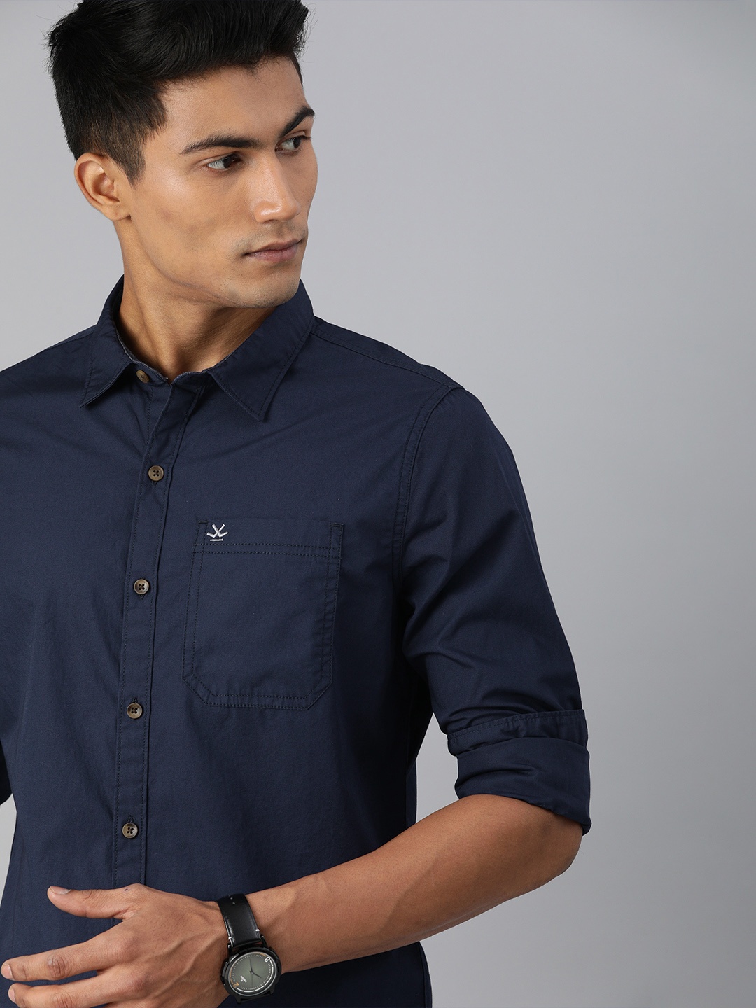 

WROGN Men Navy Blue Slim Fit Solid Casual Shirt