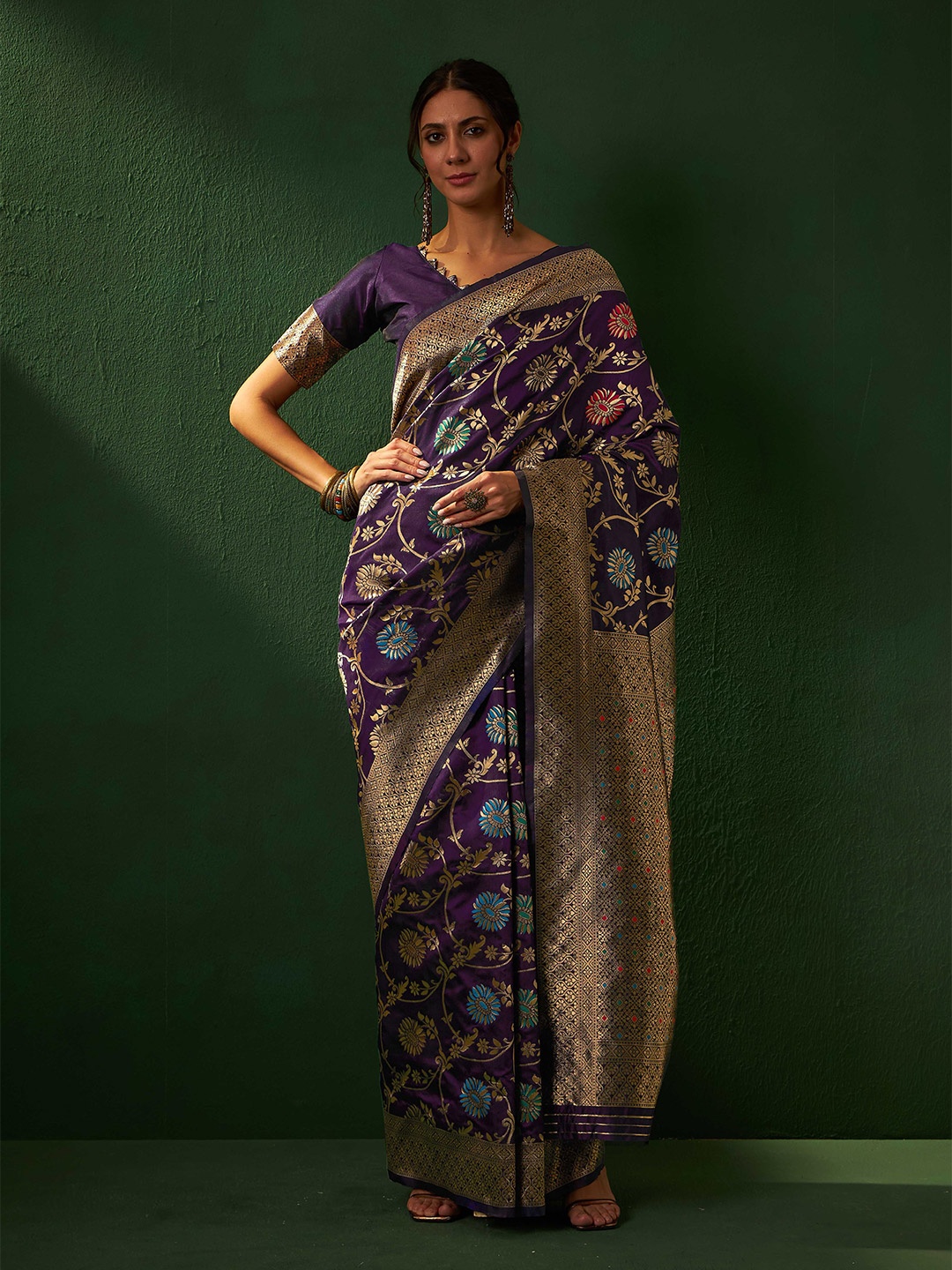 

Suha Woven Design Zari Art Silk Designer Banarasi Saree, Purple