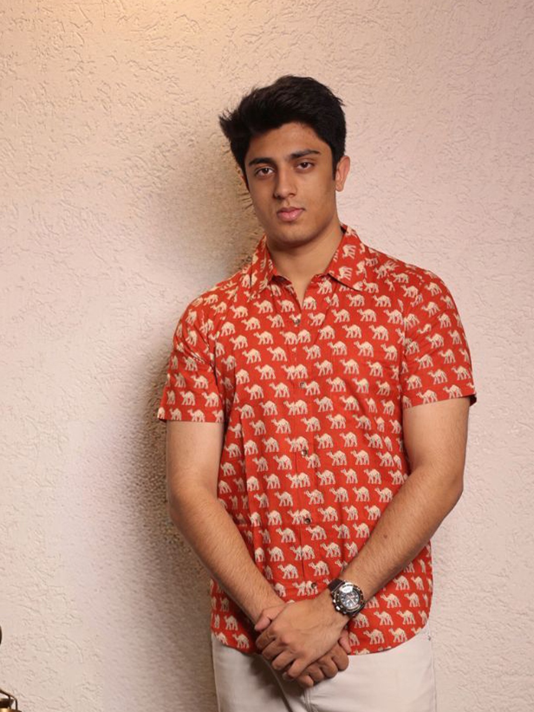 

Spring Soul Men Comfort Animal Opaque Printed Casual Shirt, Red