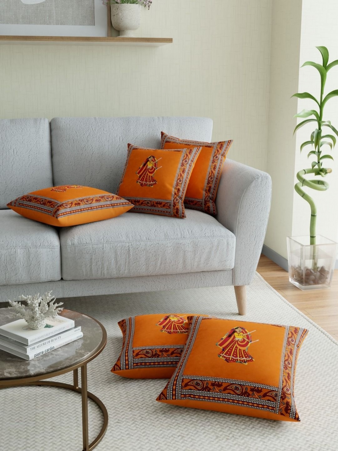 

JAIPUR FABRIC Mustard & Orange Ethnic Motifs Square Cushion Covers