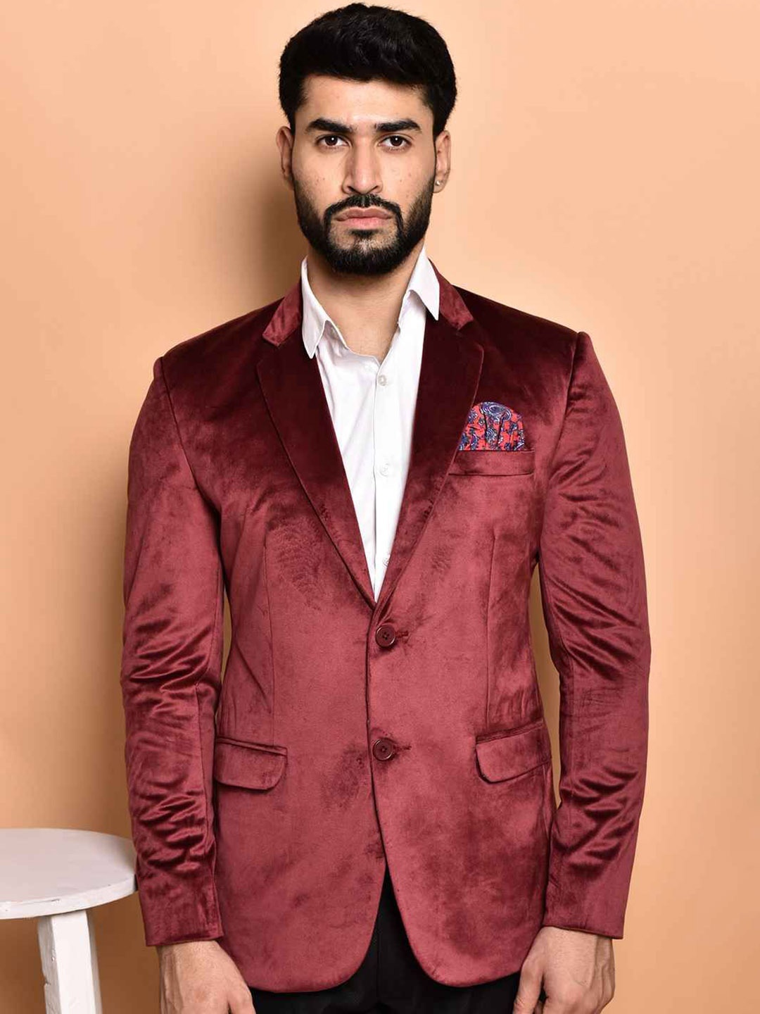 

PRINTINDIA Tailored-Fit Single Breasted Blazer, Maroon