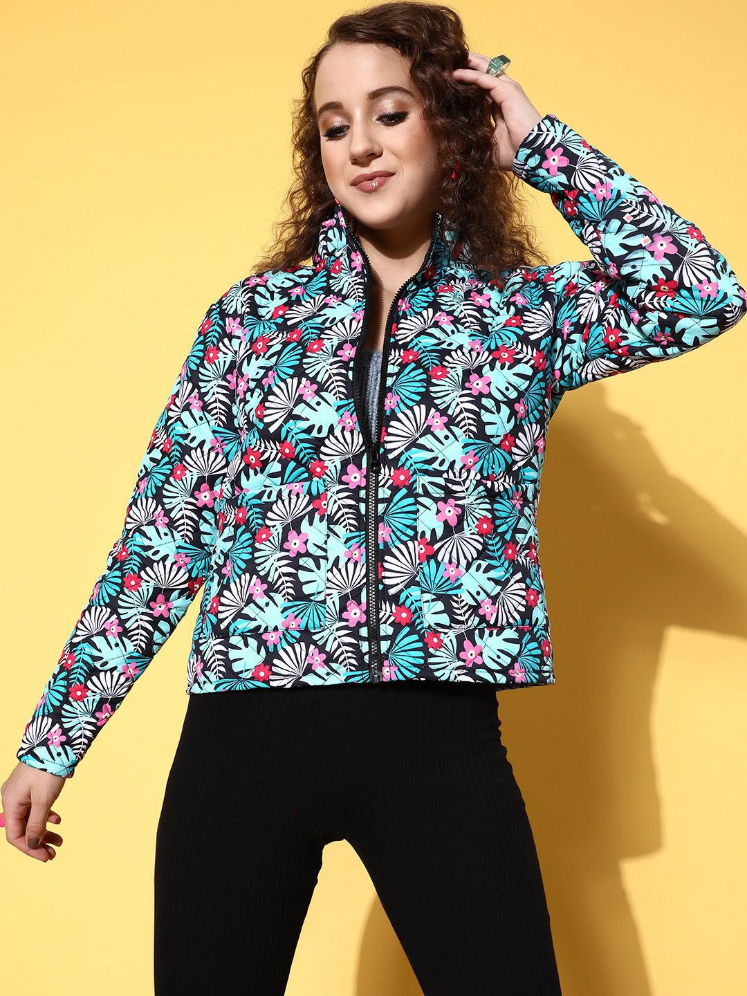 

SASSAFRAS Women Floral Quilted Jacket, Black