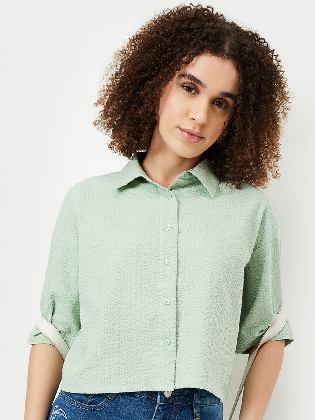 

max Women Opaque Checked Casual Shirt, Green