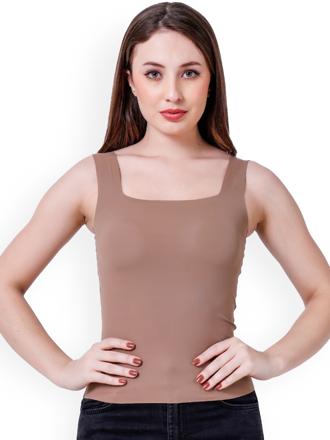 

CareDone Women Lightly Removable Padded No Trace Camisole, Brown