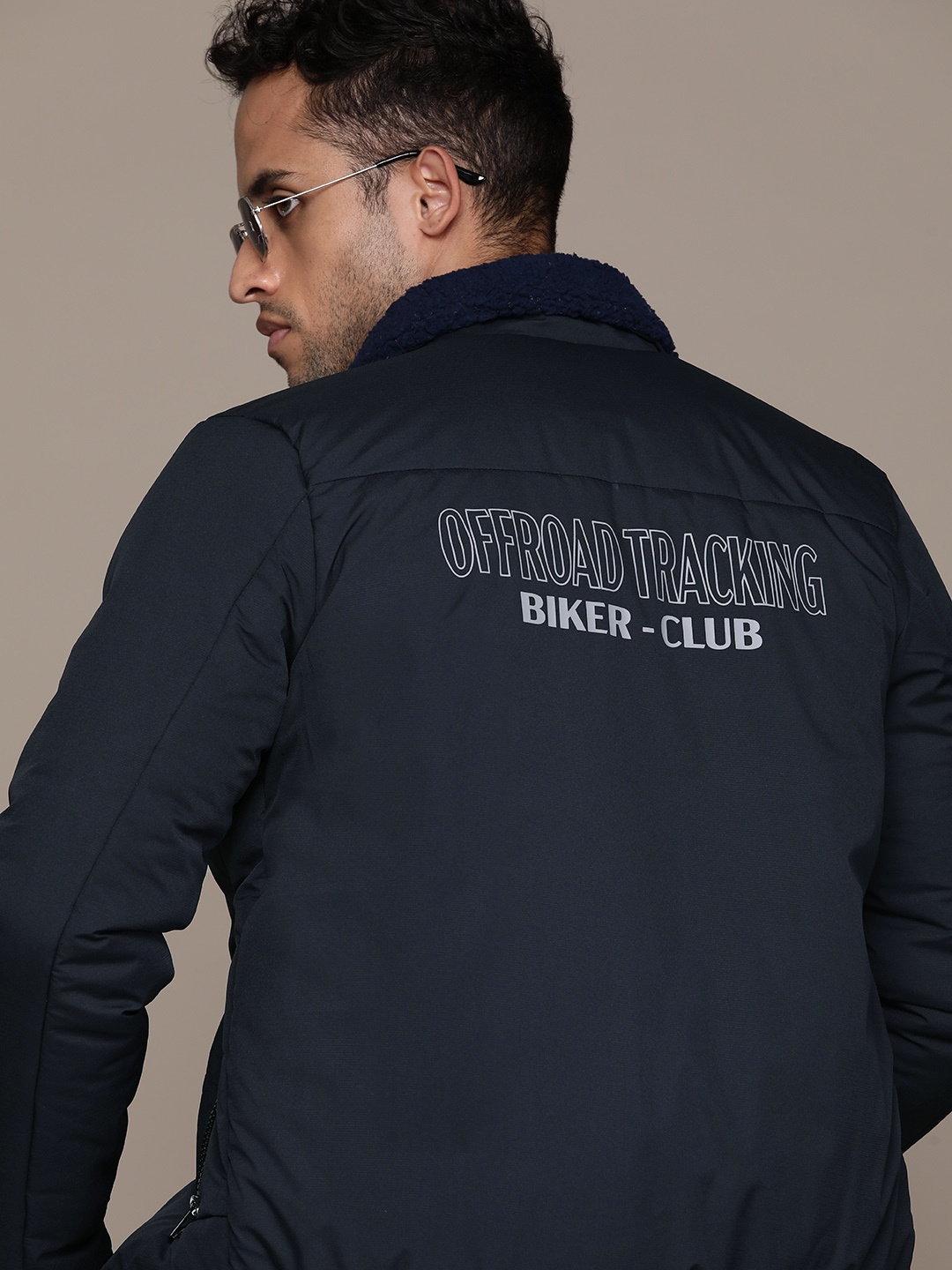 

The Roadster Lifestyle Co. Typography Printed Padded Jacket, Navy blue