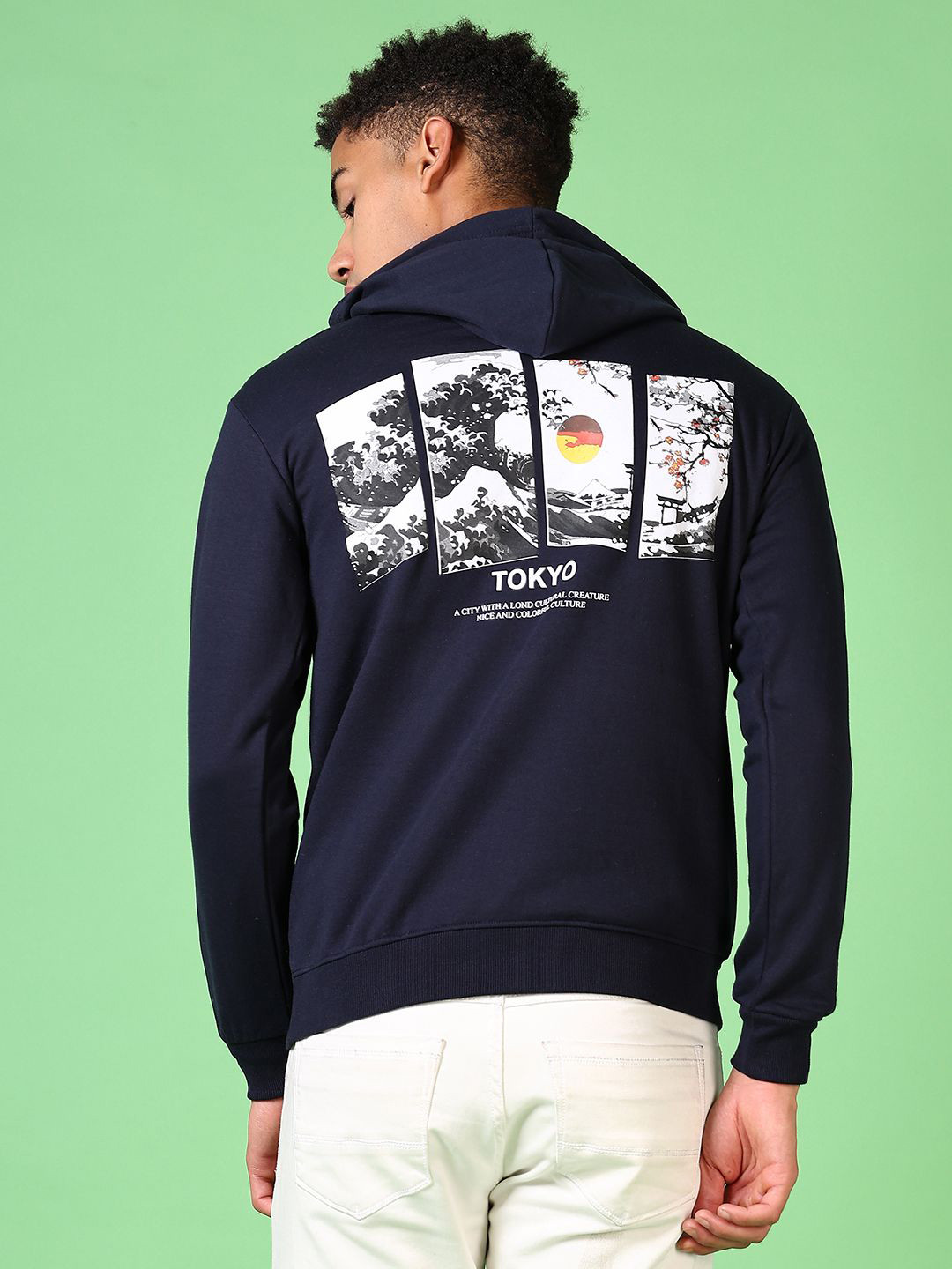 

V-Mart Men Printed Hooded Sweatshirt, Navy blue