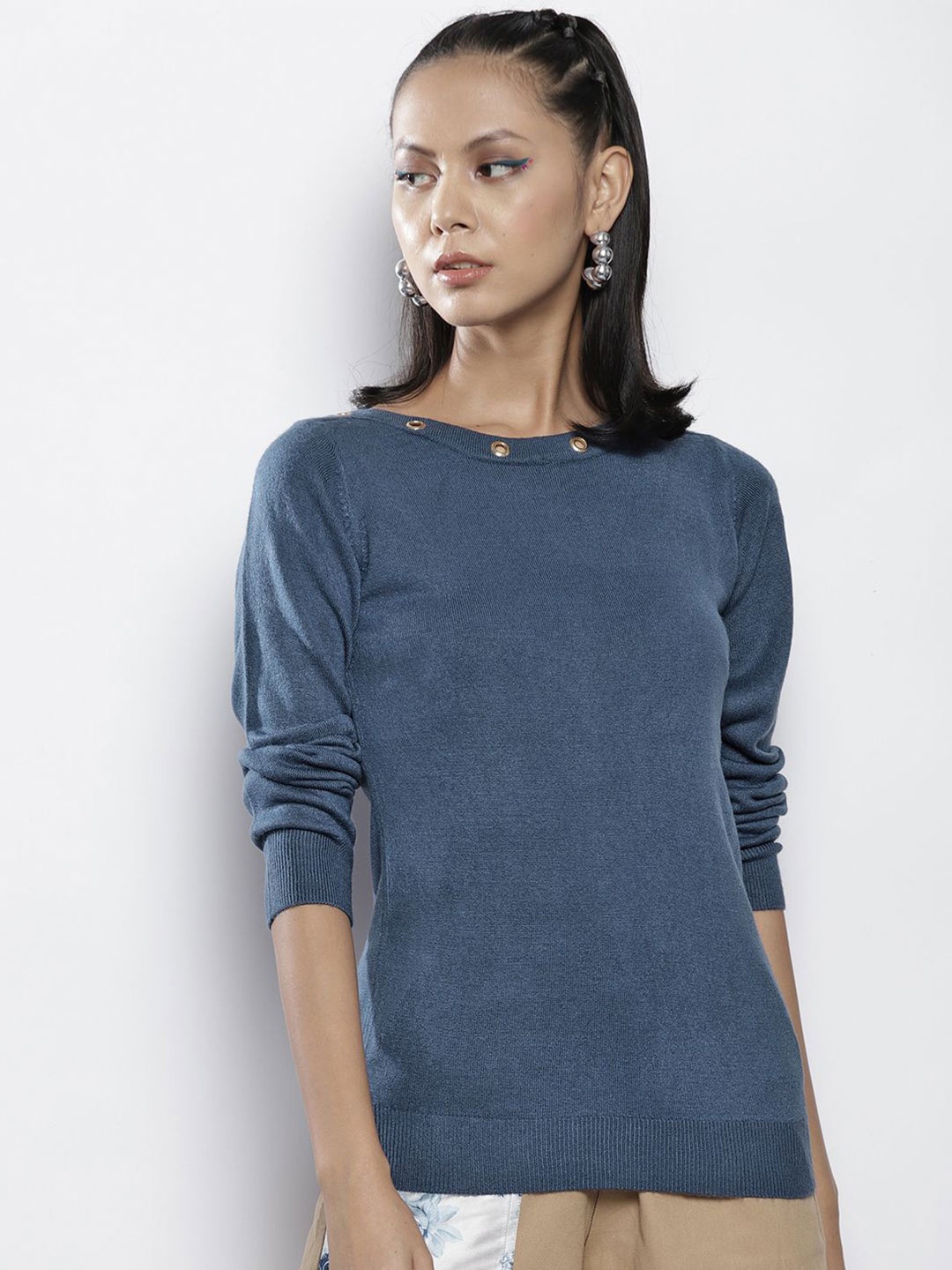 

SASSAFRAS Women Boat Neck Pullover, Blue