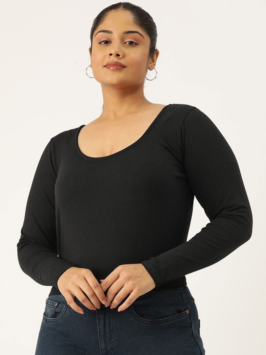 

theRebelinme Women Plus Size Long Sleeves Crop Top, Black